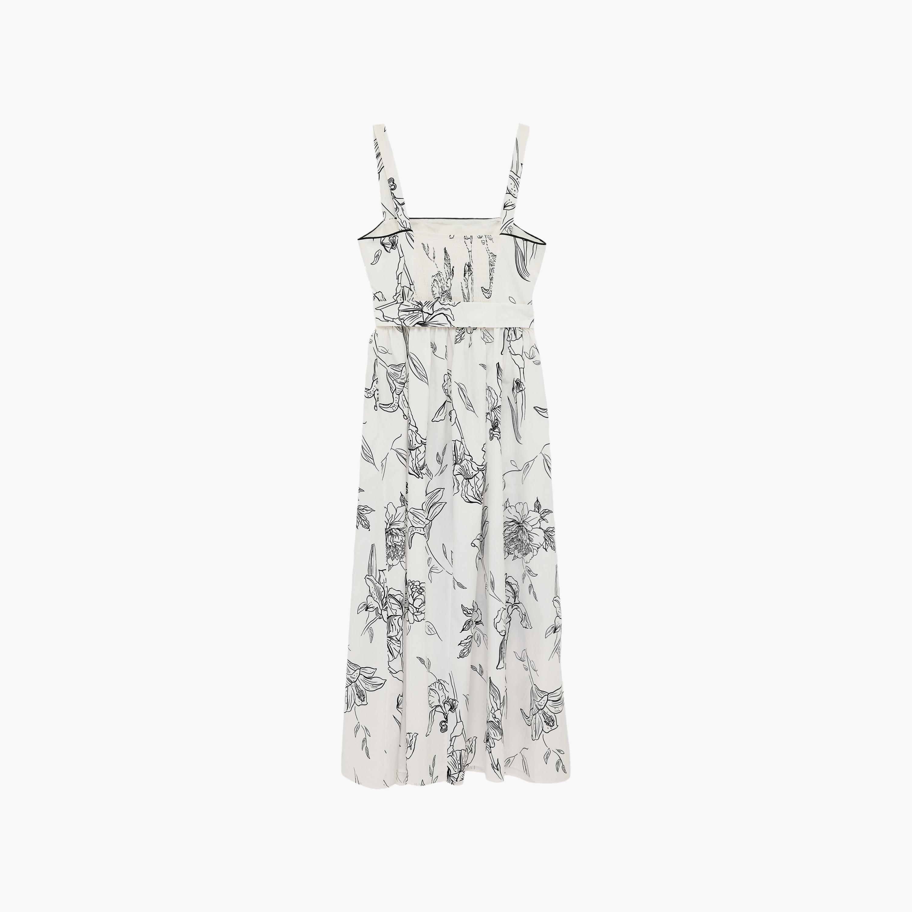 KOTON White Floral Print Cotton Square Neck Fit & Flared Women's Maxi Dress-women-clothing-dresses-image-4