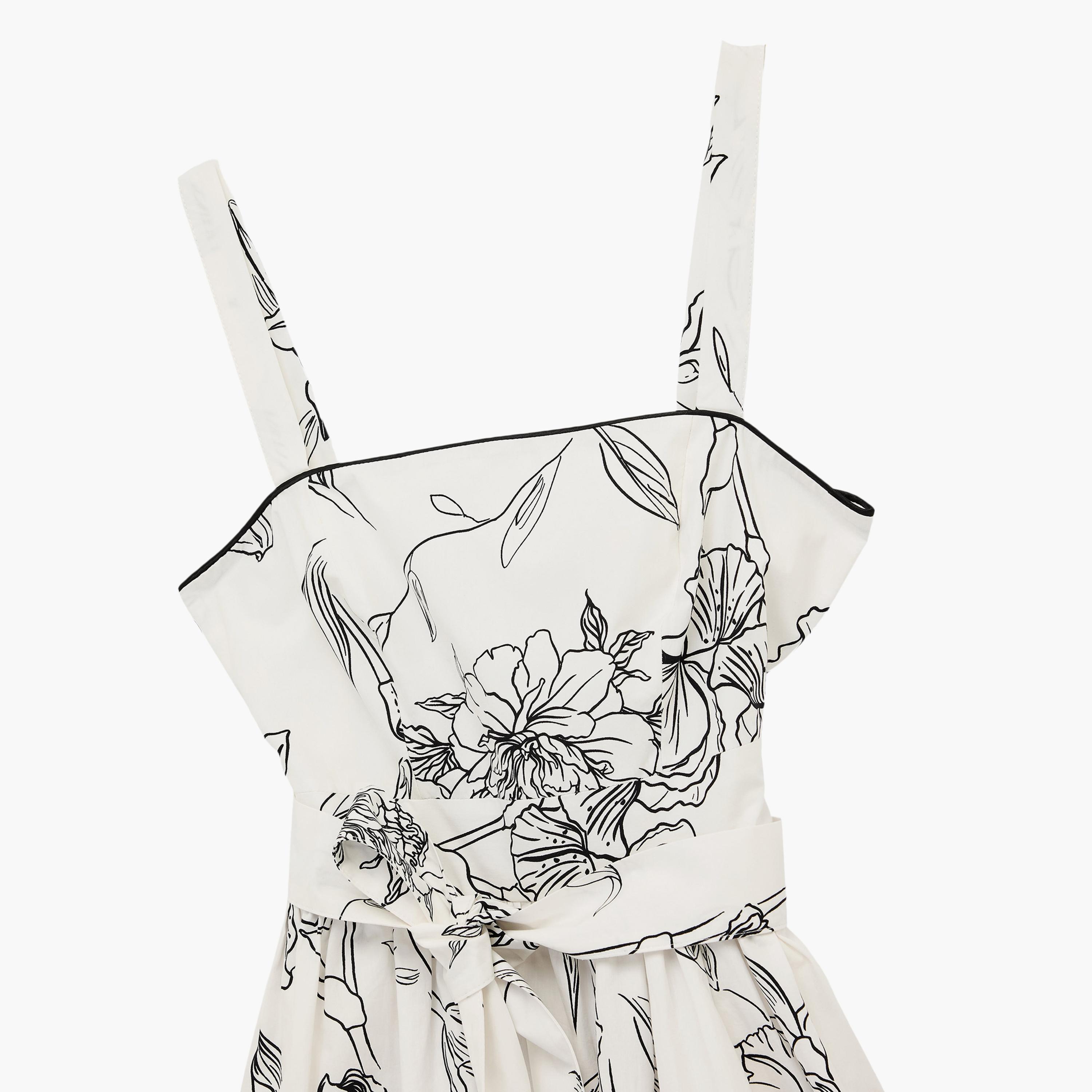 KOTON White Floral Print Cotton Square Neck Fit & Flared Women's Maxi Dress-women-clothing-dresses-image-5
