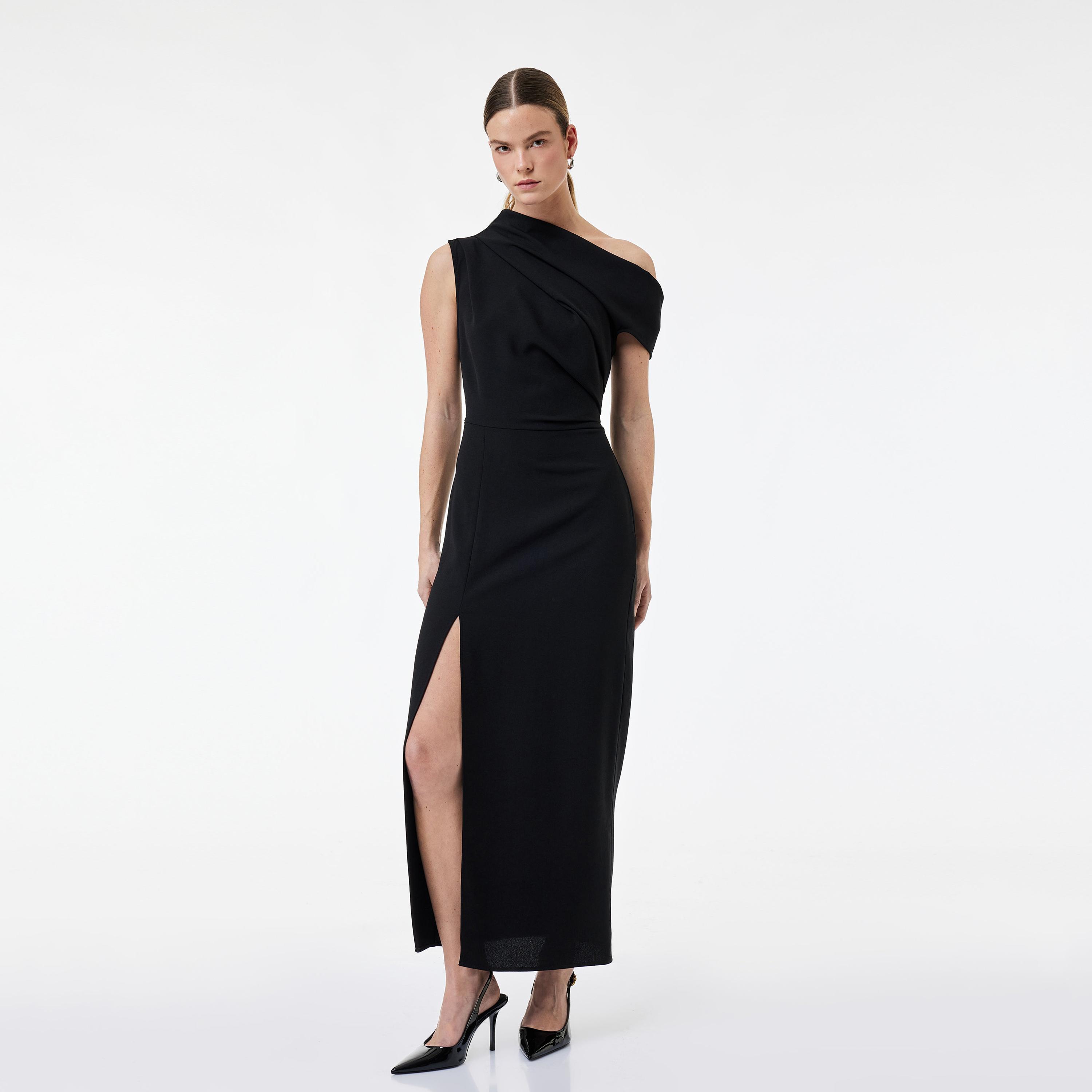 فستان ماكسي نسائي بكتف واحد وفتحة جانبية "سليت" من كوتون-women-clothing-dresses-image-1