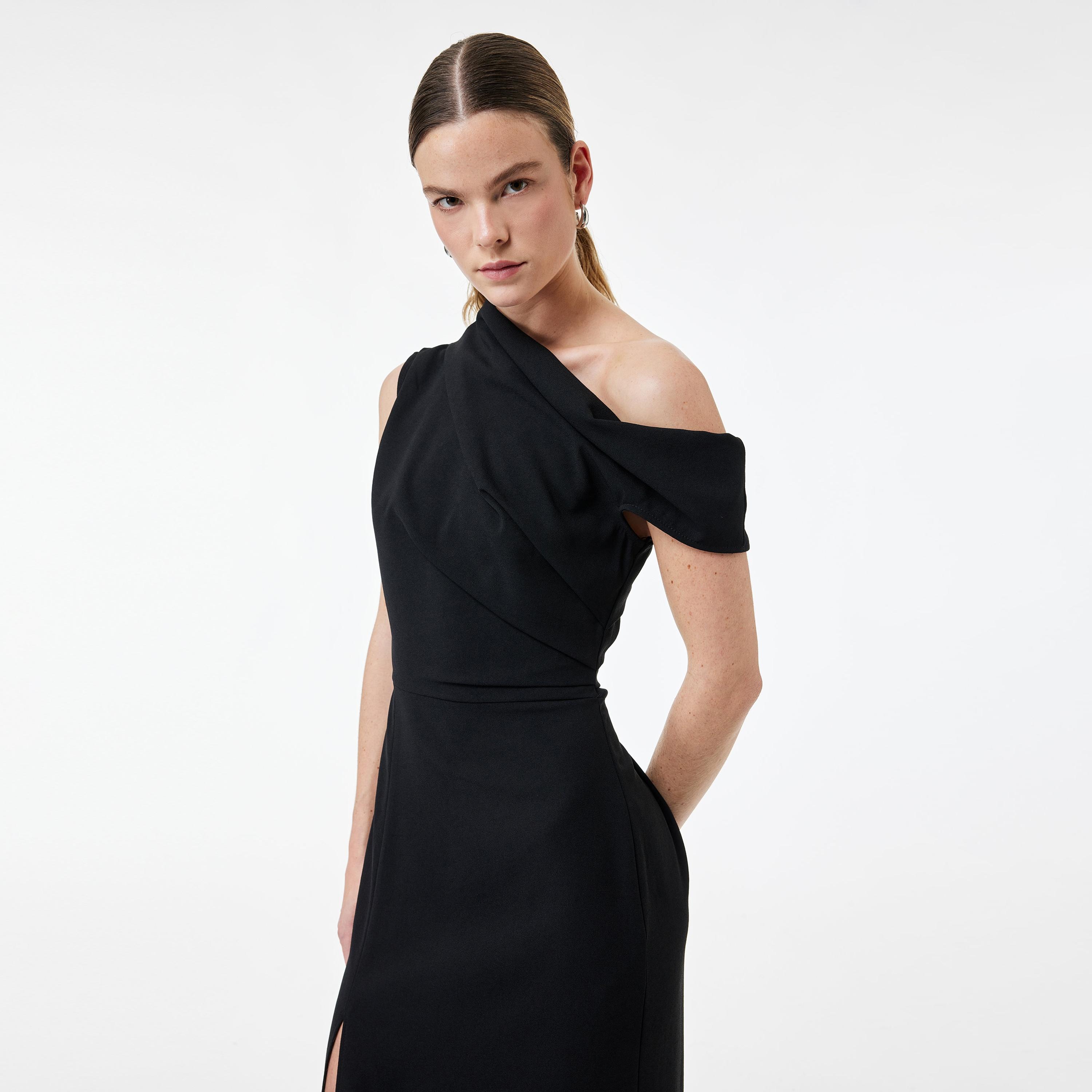فستان ماكسي نسائي بكتف واحد وفتحة جانبية "سليت" من كوتون-women-clothing-dresses-image-2