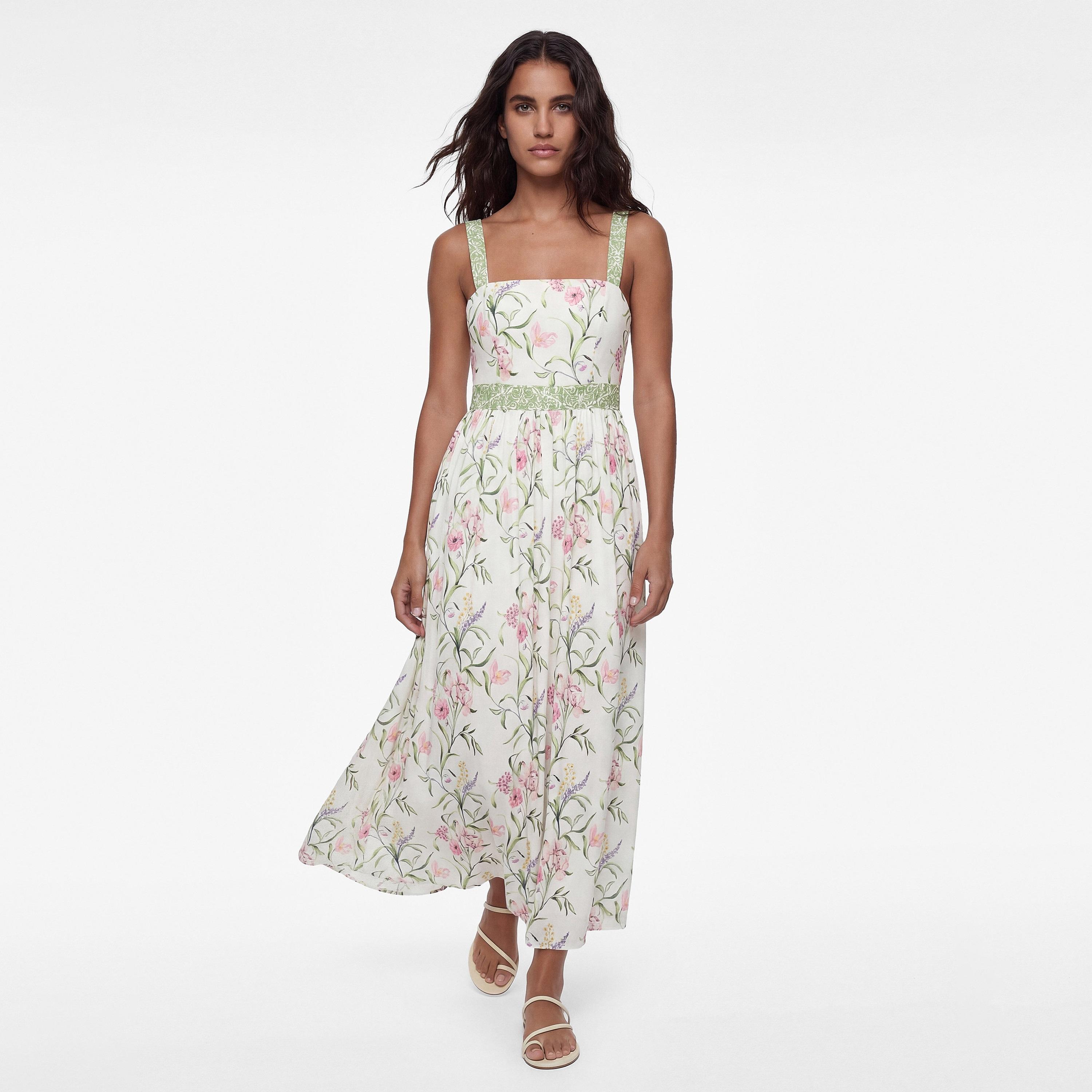 KOTON White Floral Print Square Neck Women's Maxi Dress-women-clothing-dresses-image-1