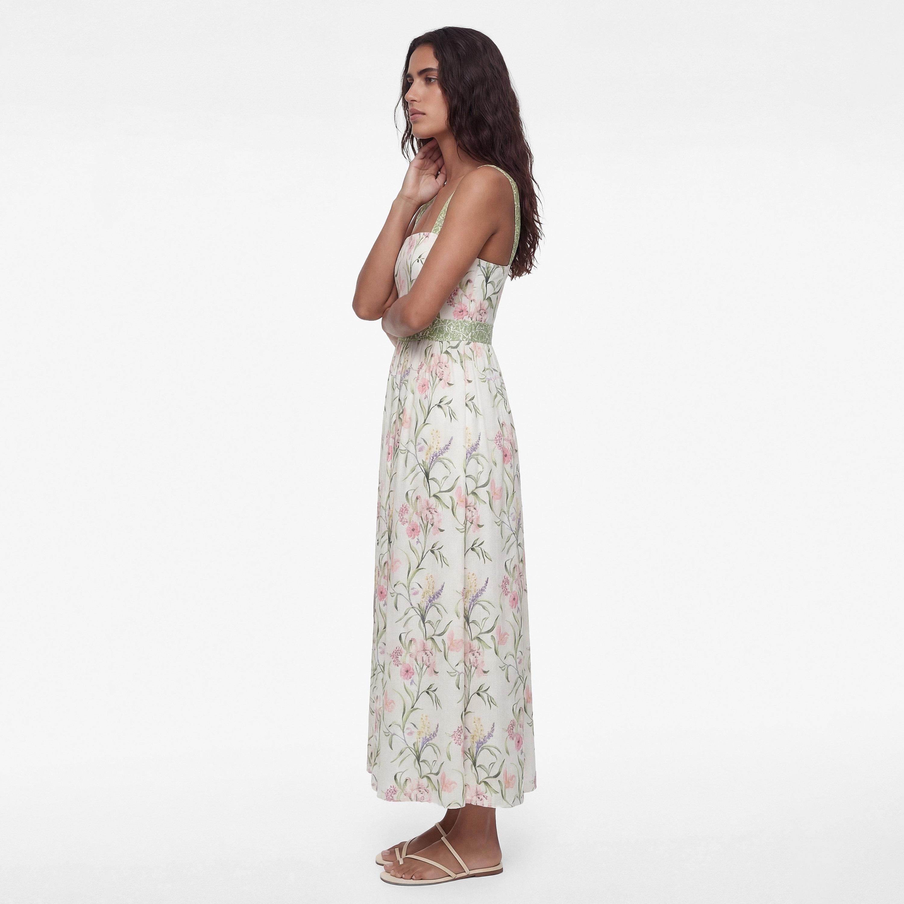 KOTON White Floral Print Square Neck Women's Maxi Dress-women-clothing-dresses-image-2