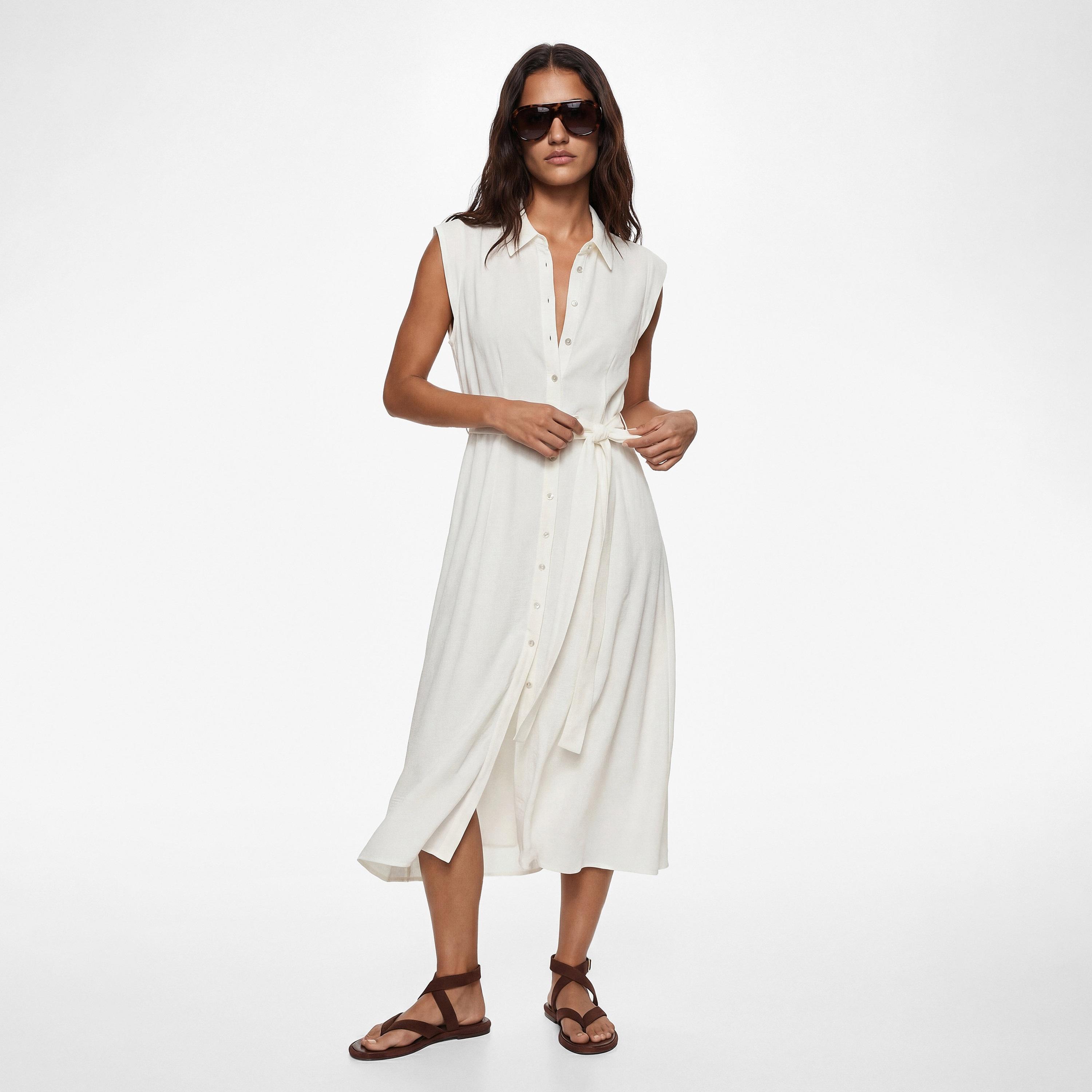 KOTON White Collared Shirt Women's Midi Dress-women-clothing-dresses-image-1