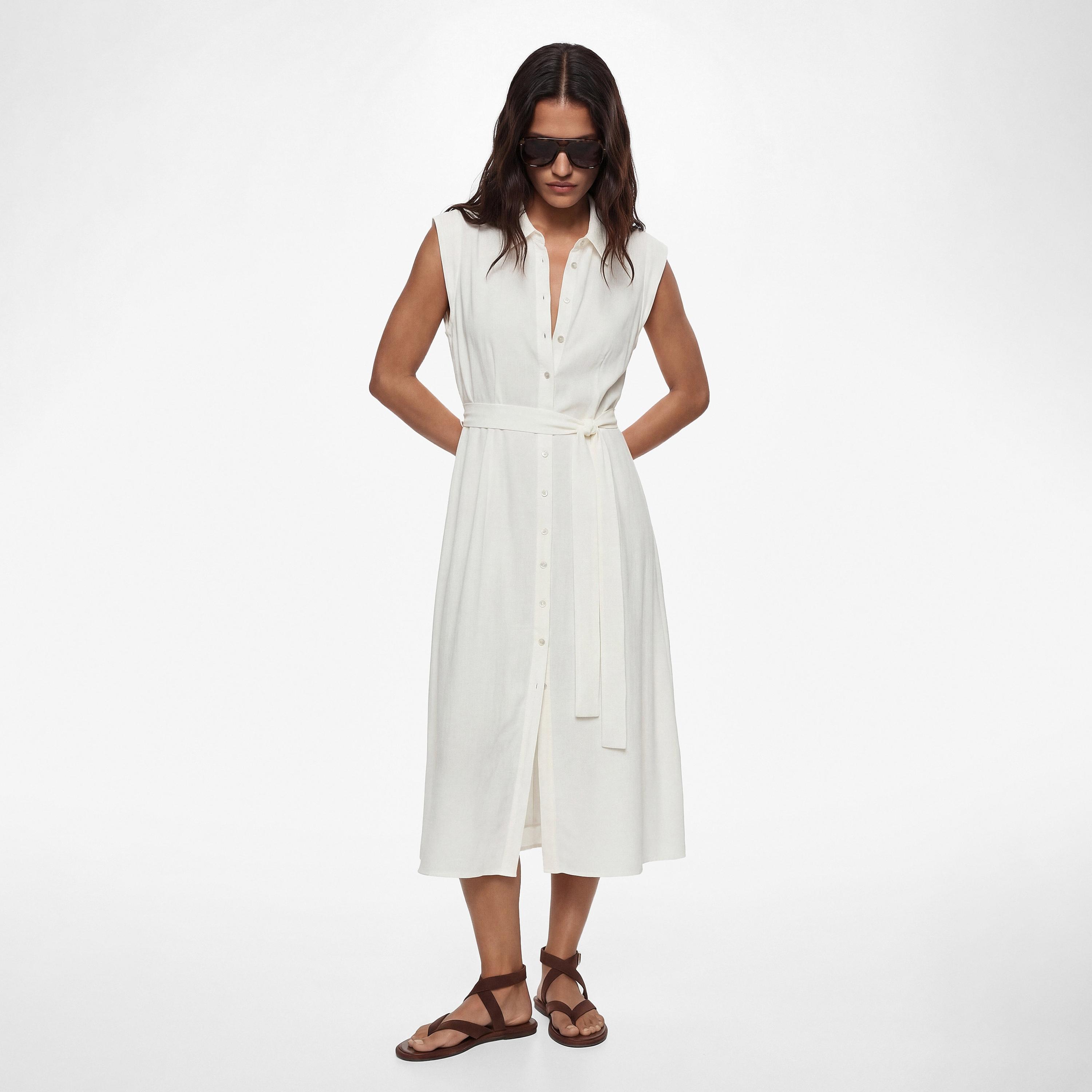 KOTON White Collared Shirt Women's Midi Dress-women-clothing-dresses-image-2