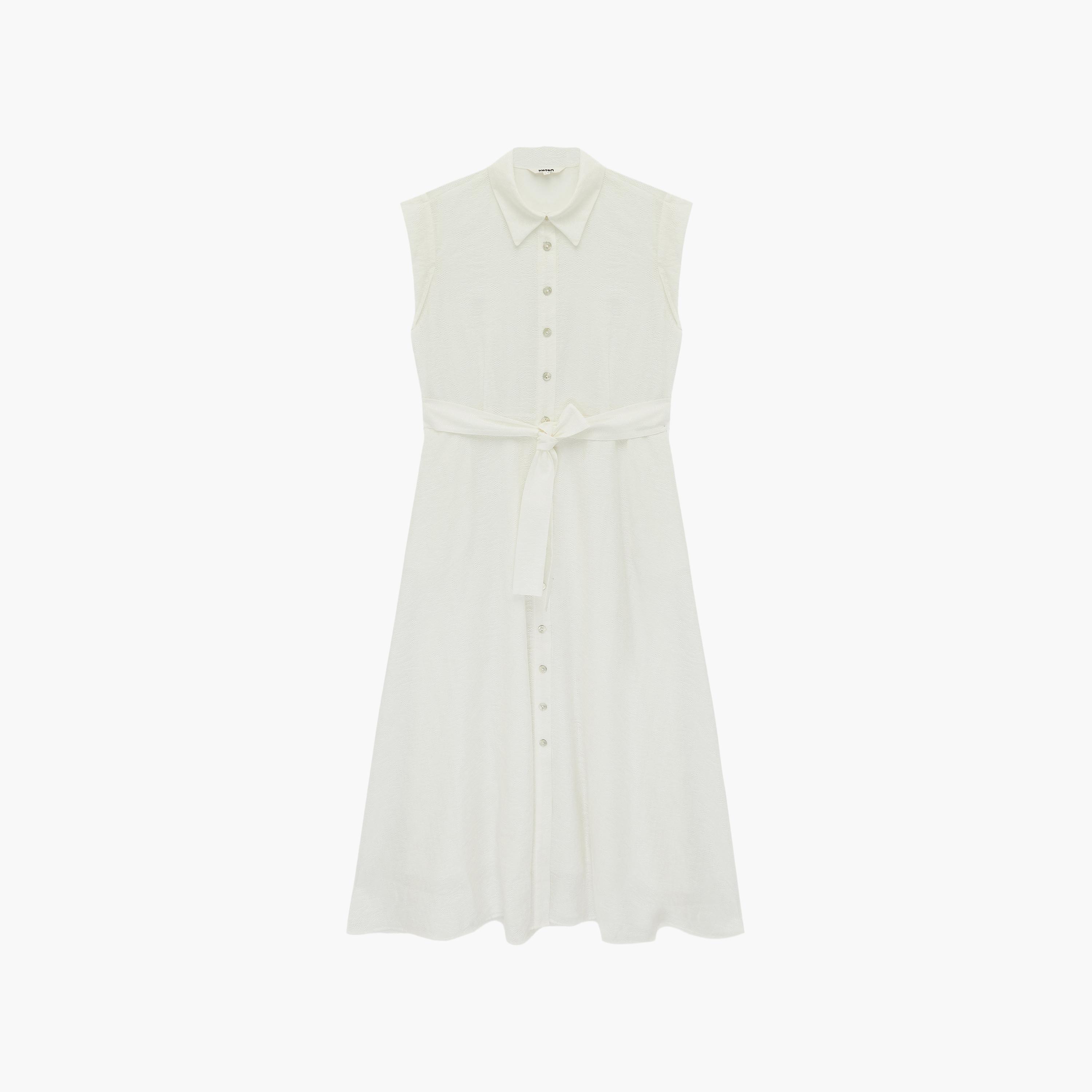 KOTON White Collared Shirt Women's Midi Dress-women-clothing-dresses-image-3