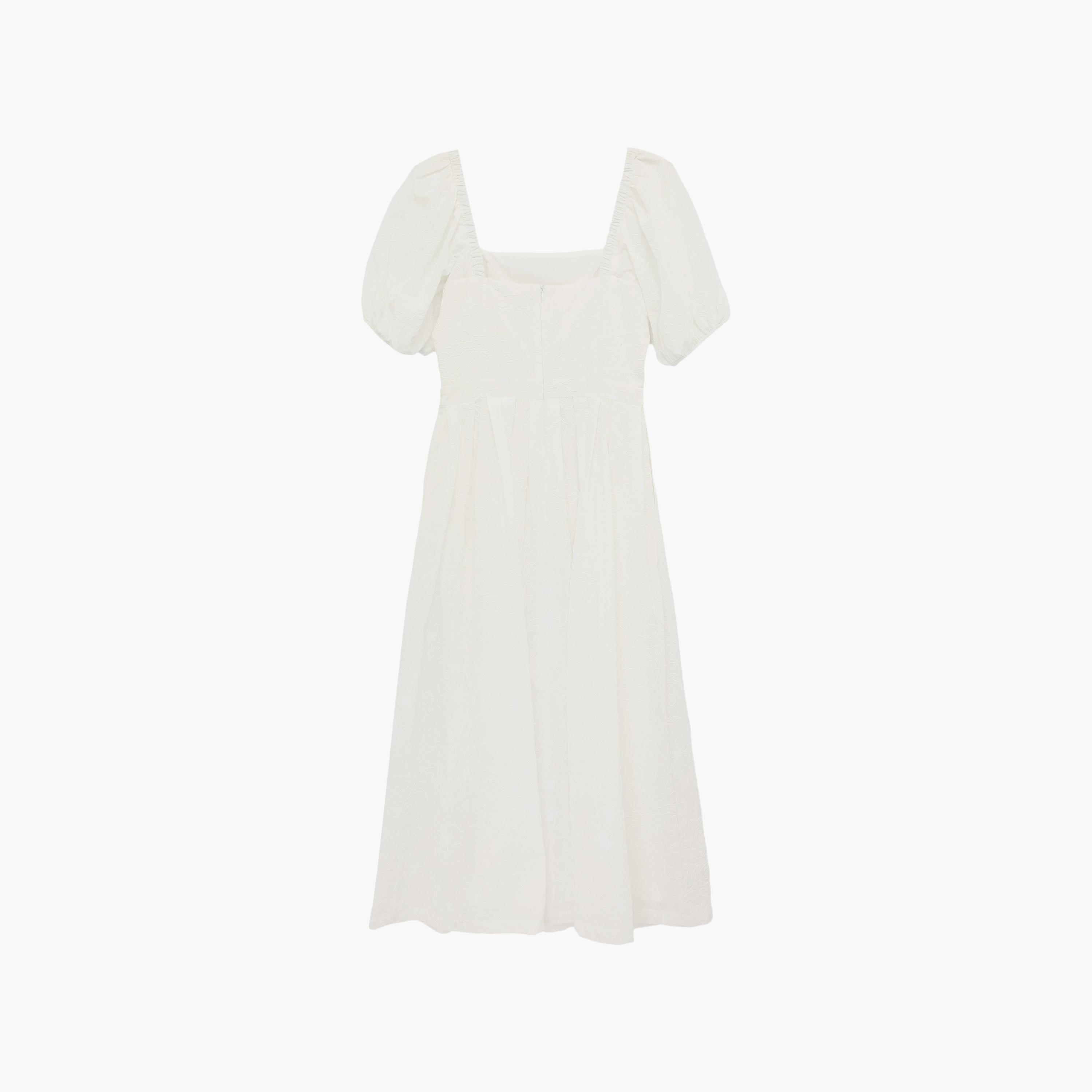 KOTON White Cotton Square Neck Puff Sleeves Fit & Flared Women's Midi Dress-women-clothing-dresses-image-4