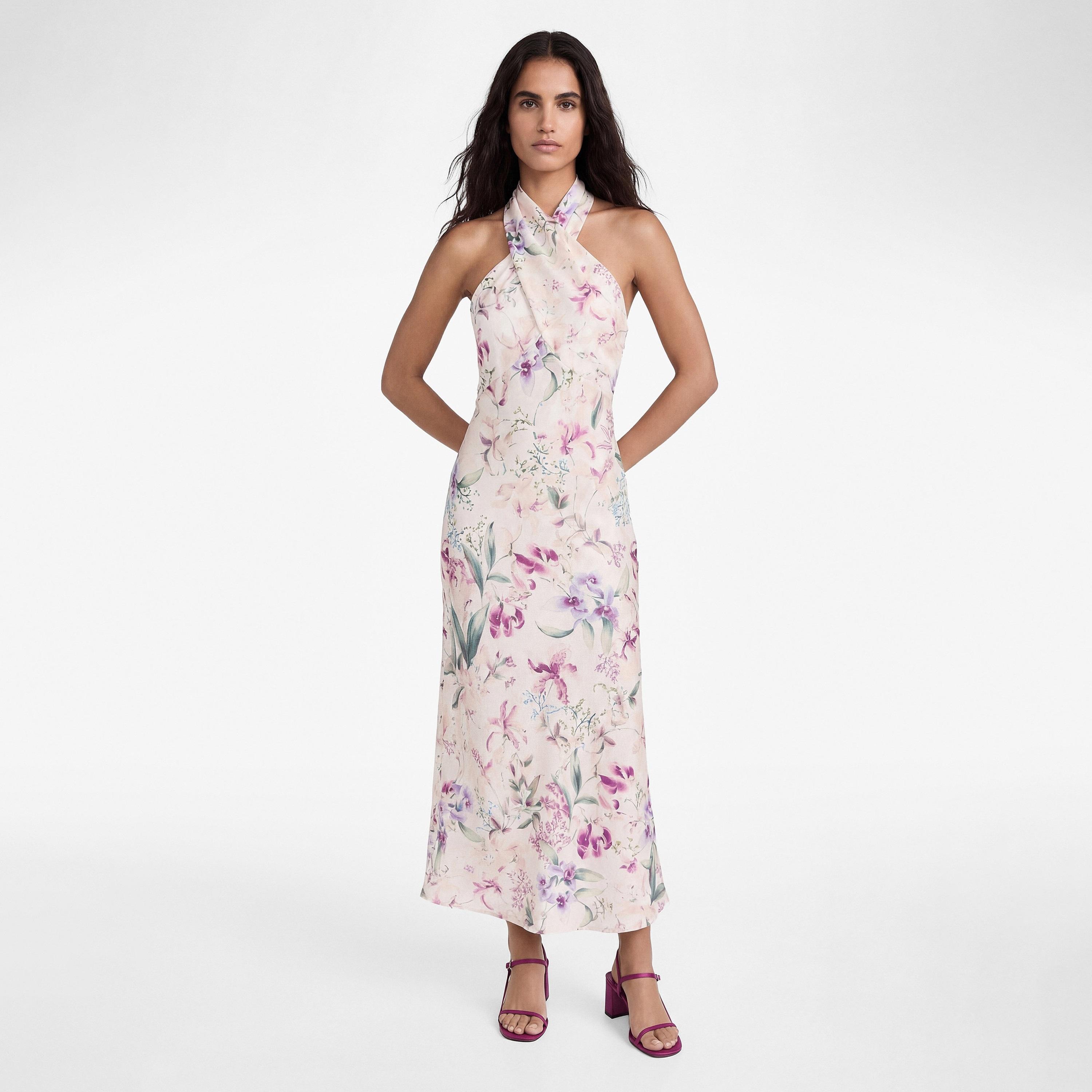 KOTON Multicolour Floral Print Halter Neck Women's Maxi Dress-women-clothing-dresses-image-1