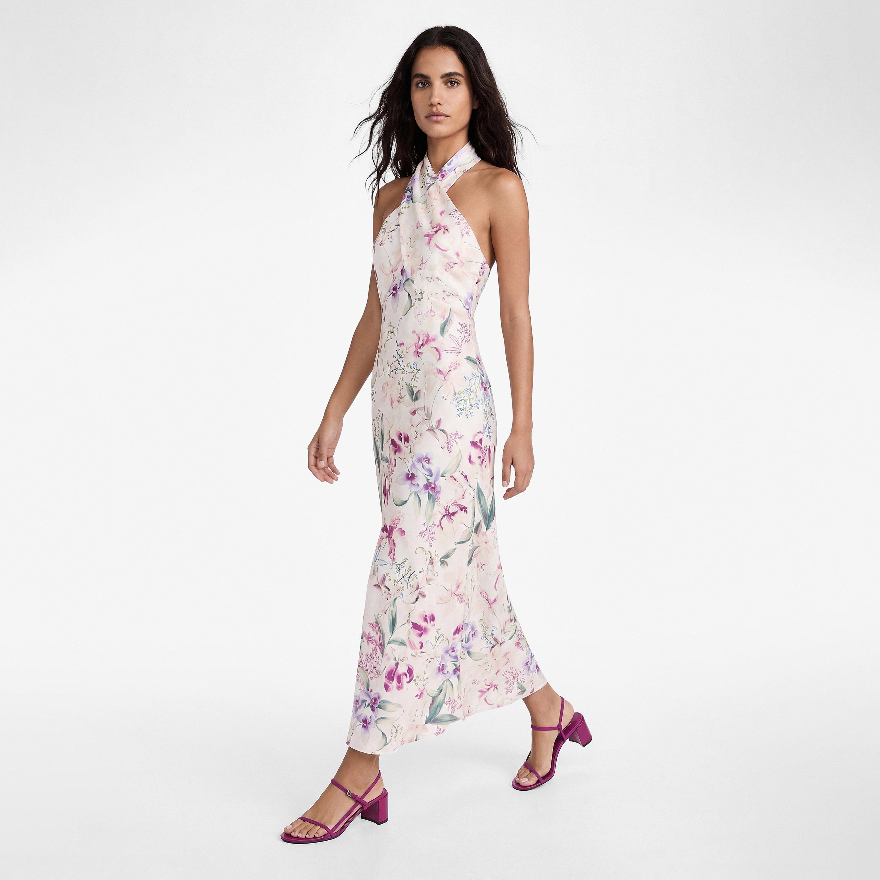 KOTON Multicolour Floral Print Halter Neck Women's Maxi Dress-women-clothing-dresses-image-2