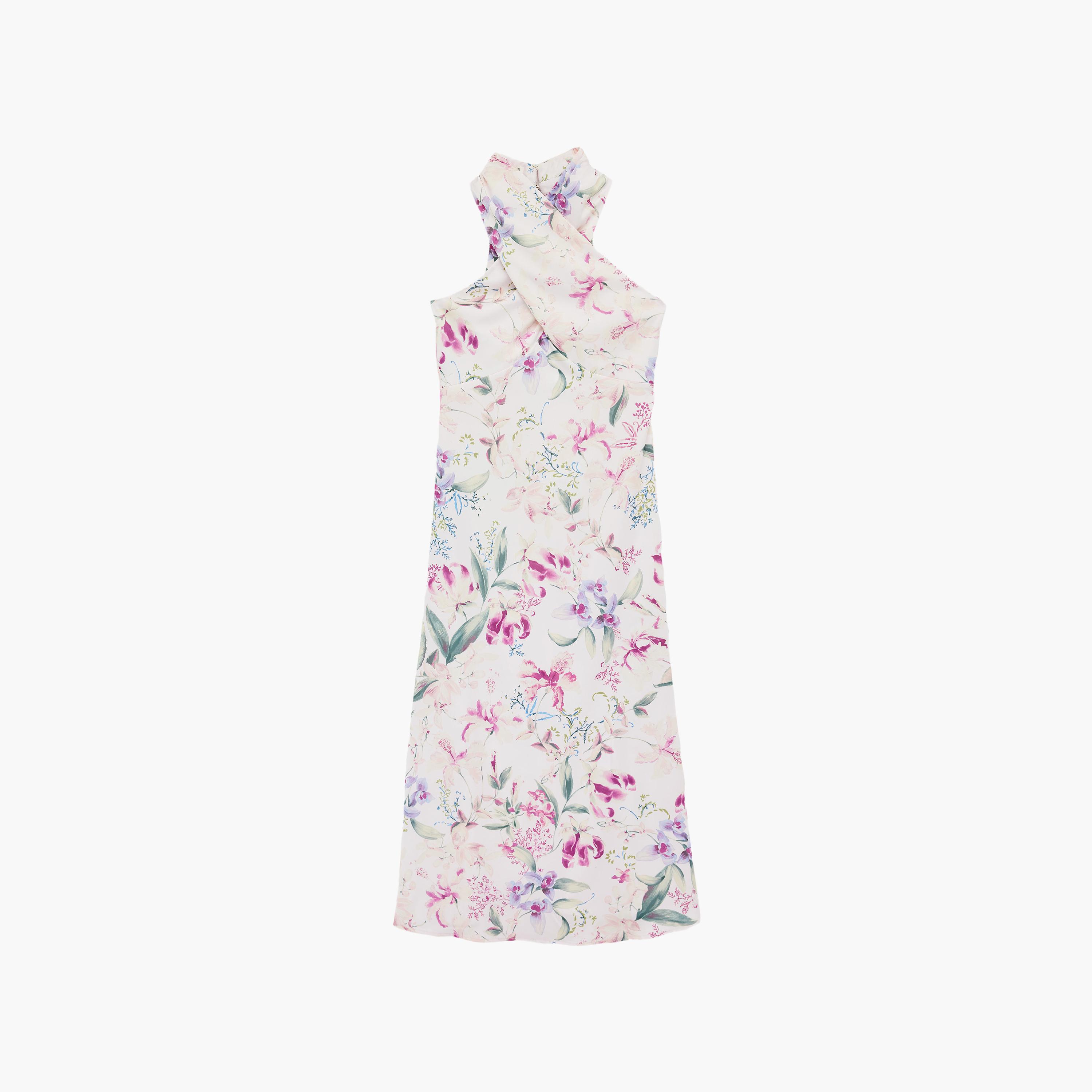 KOTON Multicolour Floral Print Halter Neck Women's Maxi Dress-women-clothing-dresses-image-3