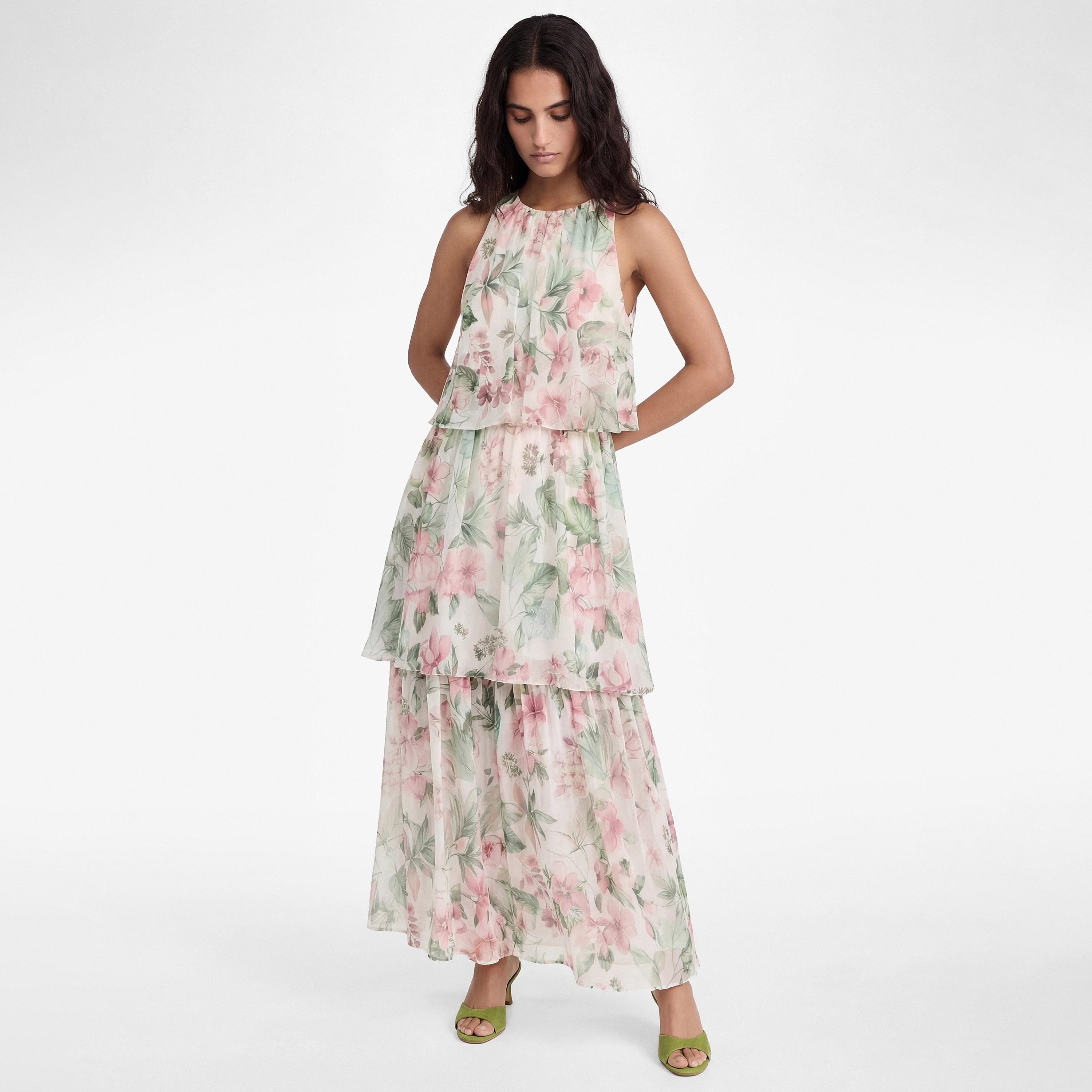 KOTON Multicolour Floral Print Tiered Women's Maxi Dress-women-clothing-dresses-image-2