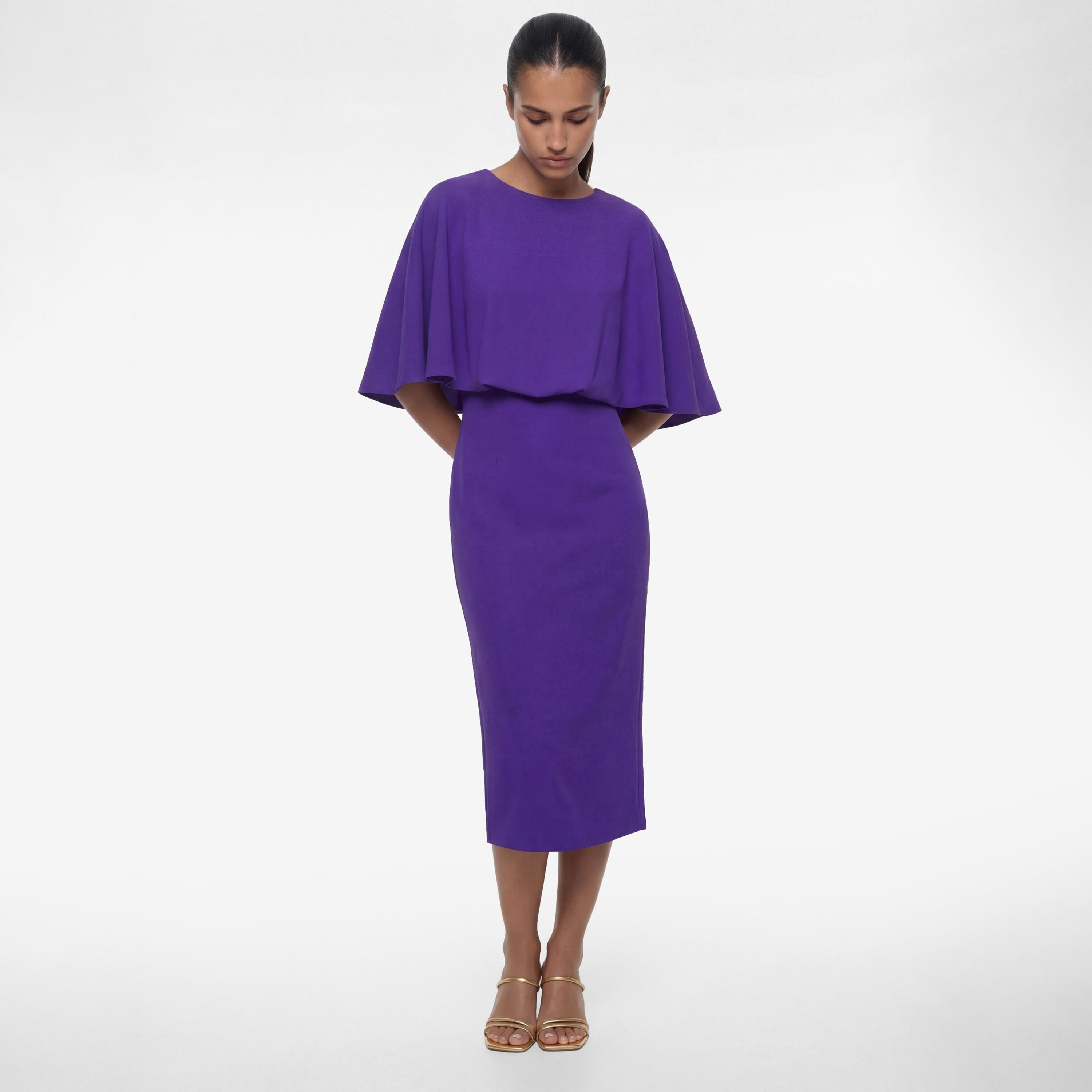 KOTON Purple Cape Overlay Sheath Women's Midi Dress-women-clothing-dresses-image-1