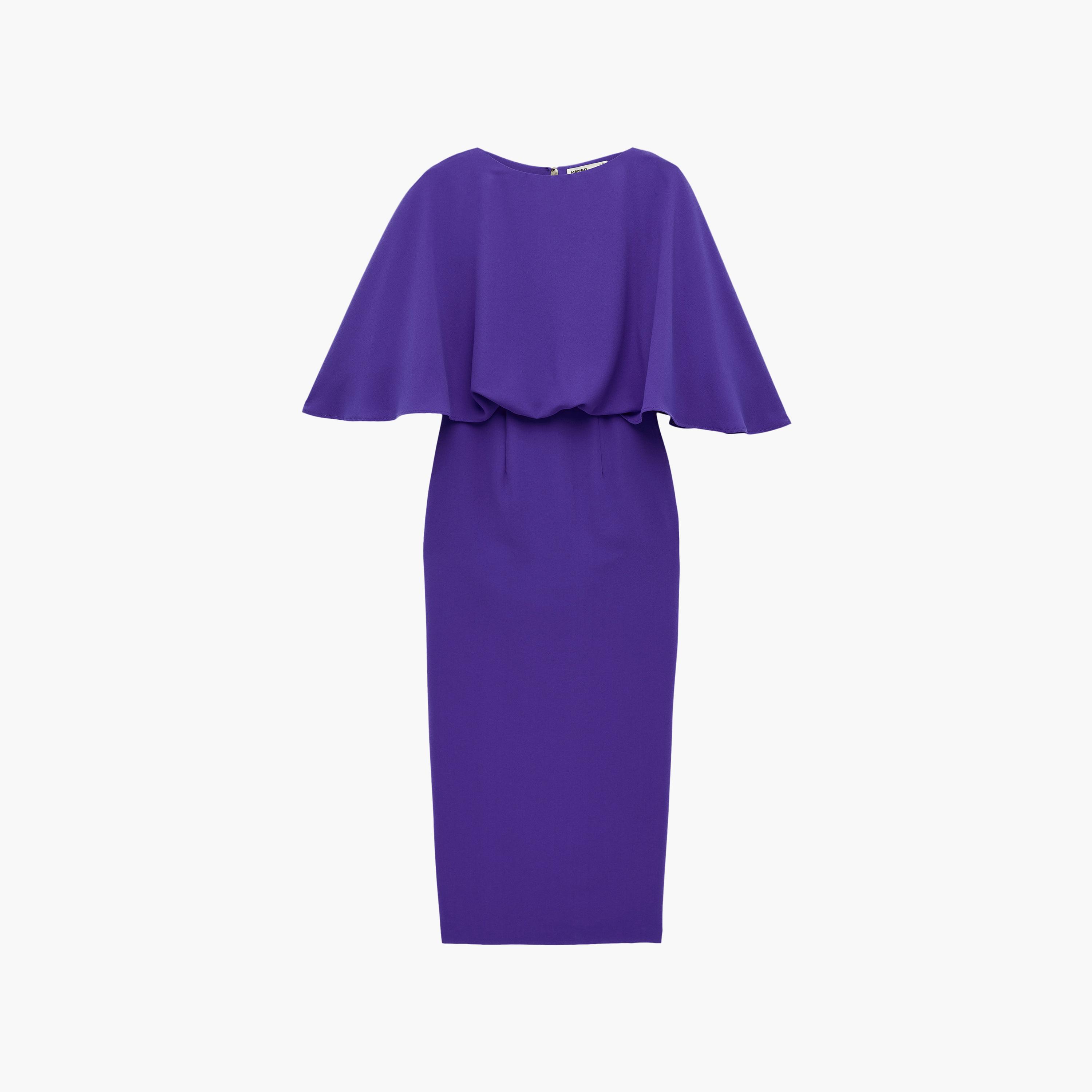 KOTON Purple Cape Overlay Sheath Women's Midi Dress-women-clothing-dresses-image-3
