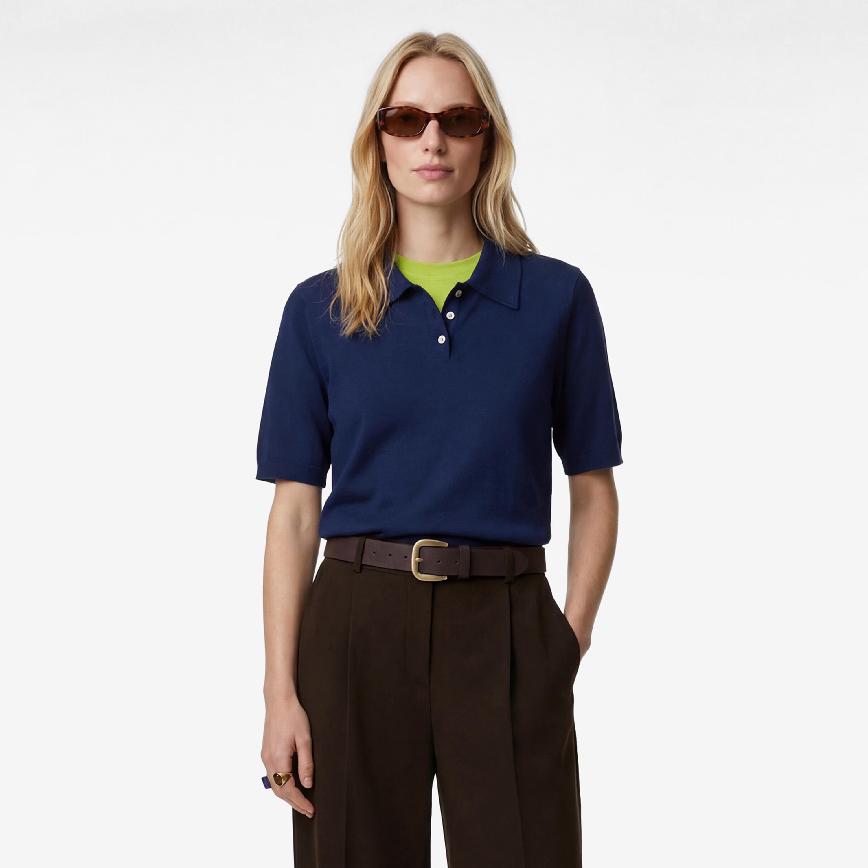 تيشيرت بولو محبوك قطني بياقة للنساء من كوتون-women-clothing-tshirts-image-1