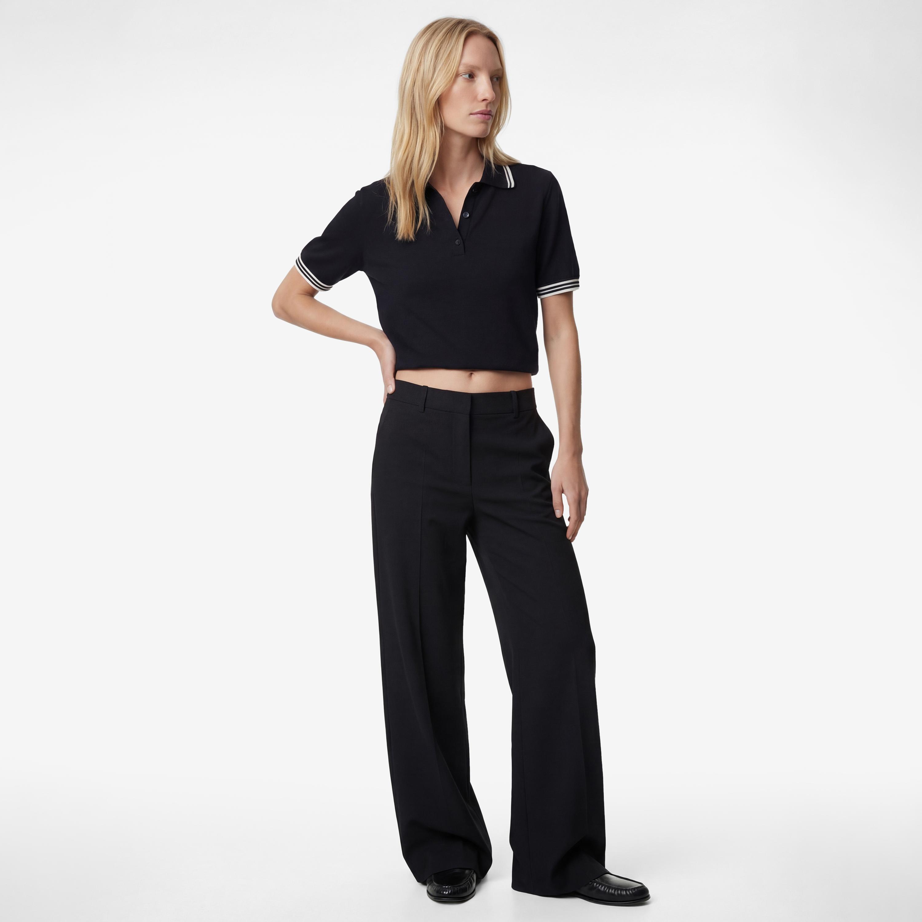 تيشيرت بولو محبوك بياقة وتفاصيل خطوط للنساء من كوتون-women-clothing-tshirts-image-2
