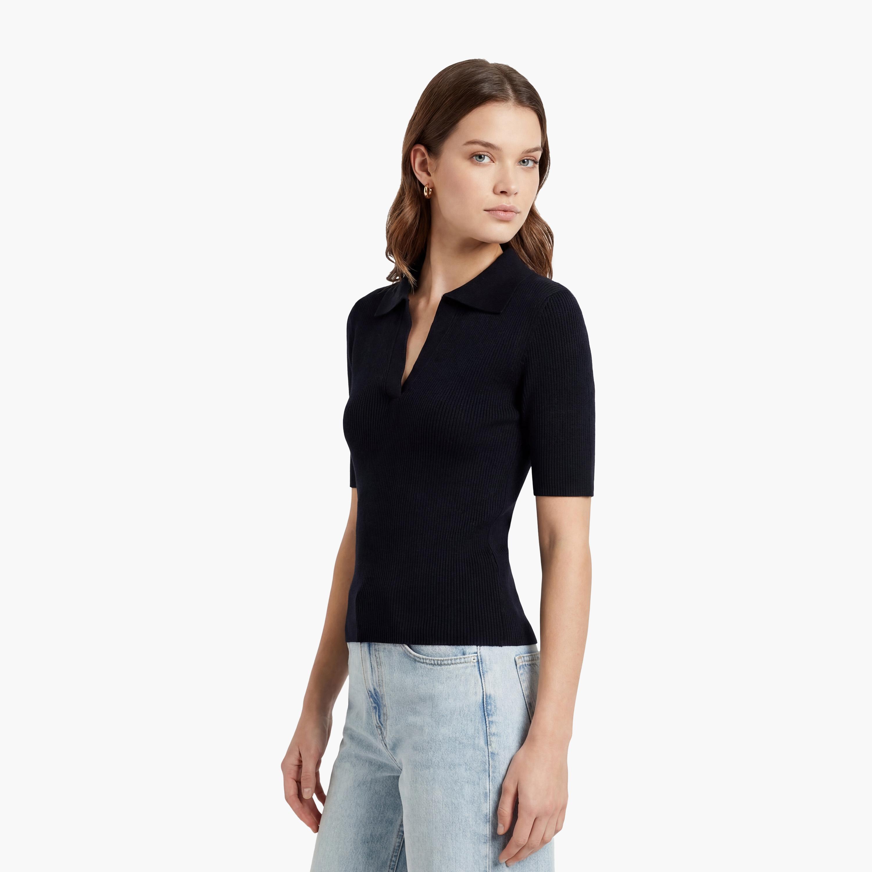 تيشيرت بولو محبوك بياقة "جوني" مضلعة للنساء من كوتون-women-clothing-tshirts-image-3