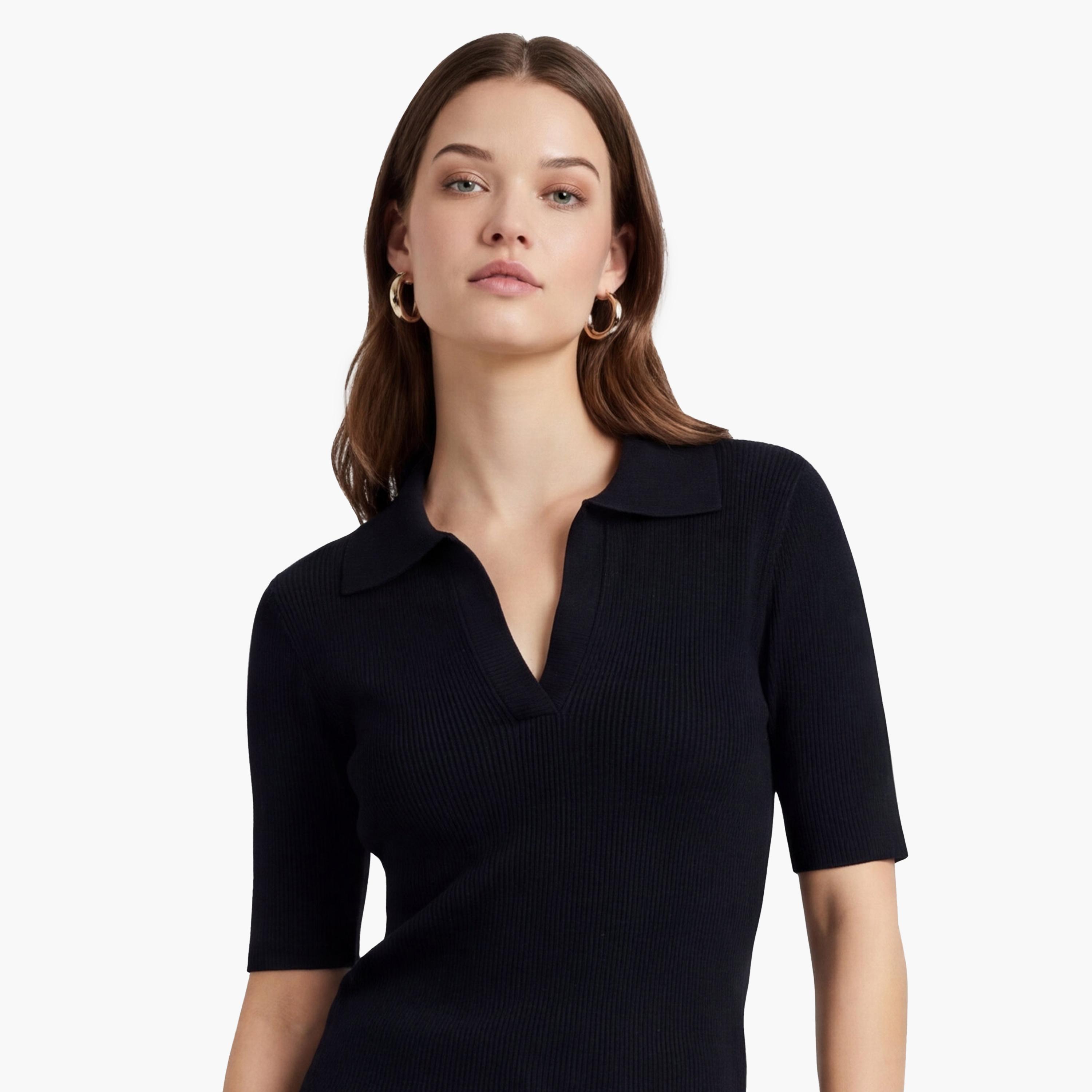 تيشيرت بولو محبوك بياقة "جوني" مضلعة للنساء من كوتون-women-clothing-tshirts-image-5