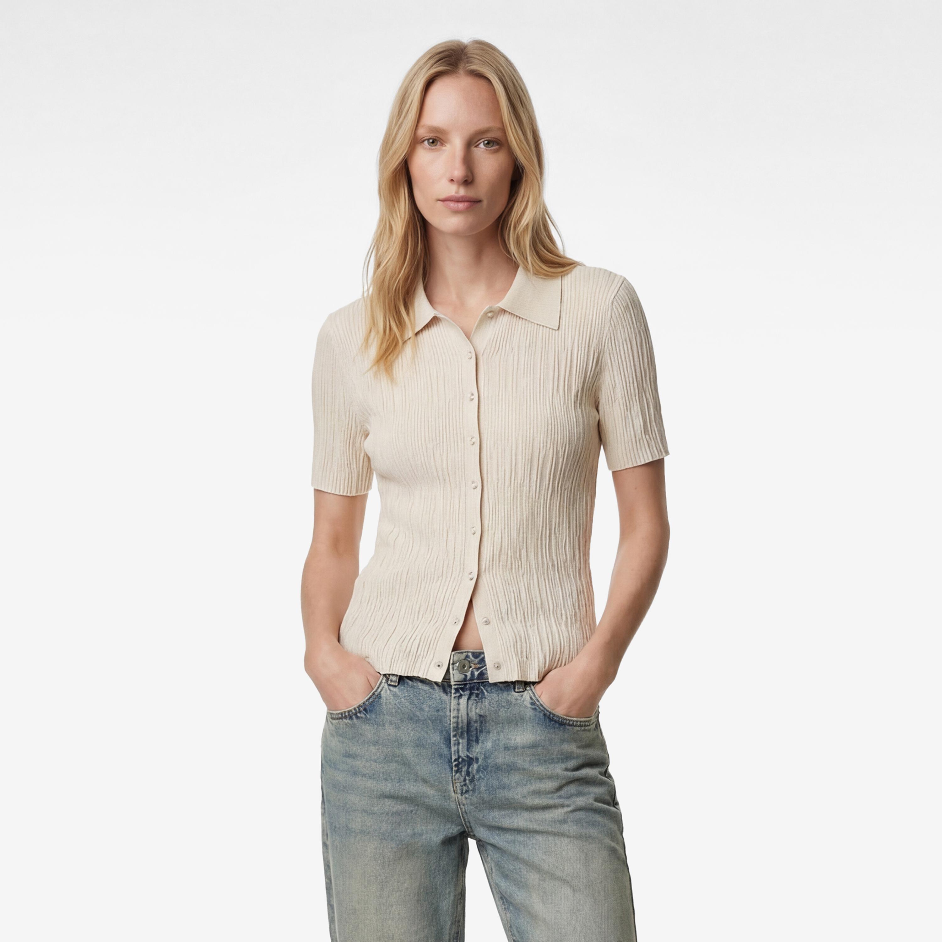 قميص محبوك بياقة وقماش بارز للنساء من كوتون-women-clothing-shirtsandblouses-shirts-image-1