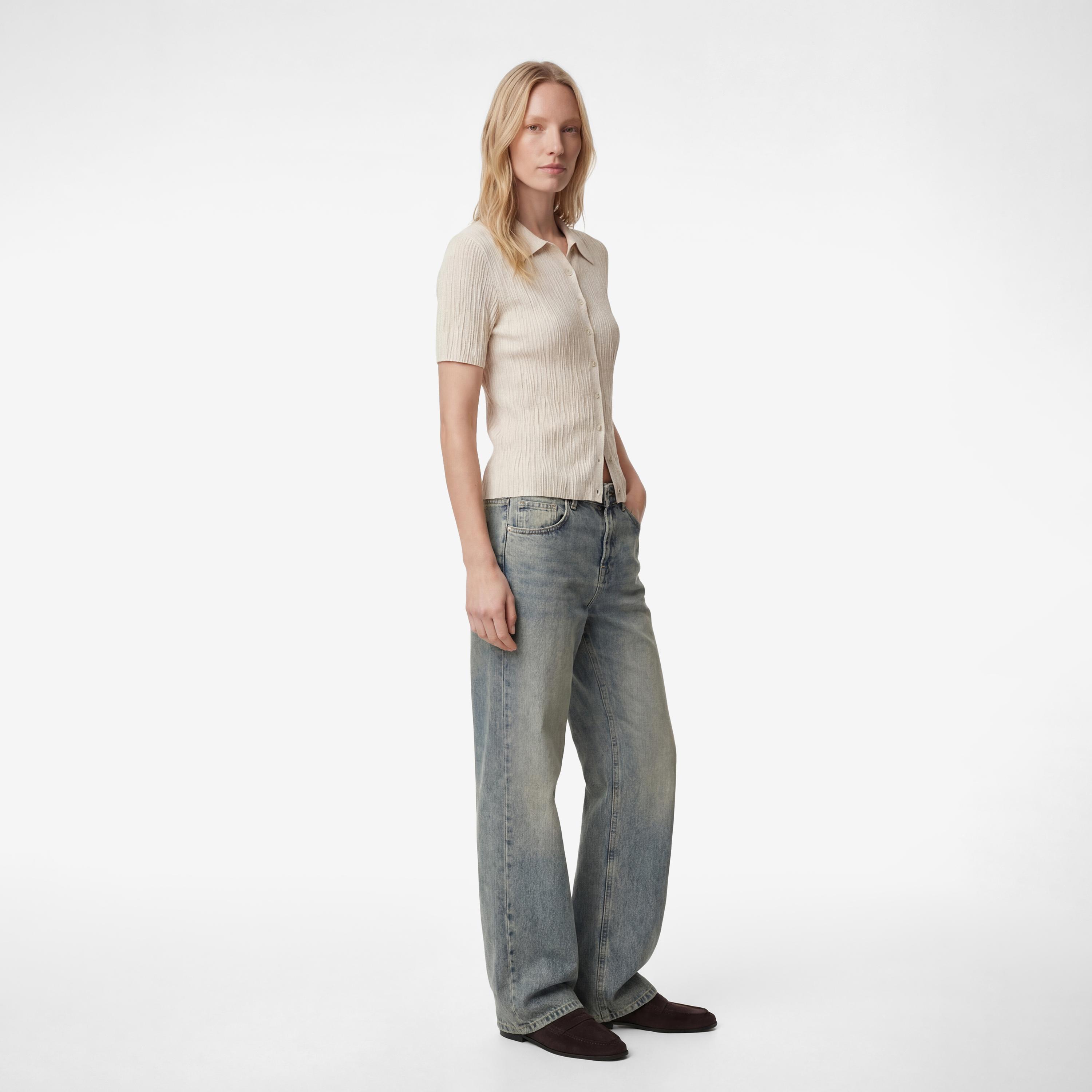 قميص محبوك بياقة وقماش بارز للنساء من كوتون-women-clothing-shirtsandblouses-shirts-image-2