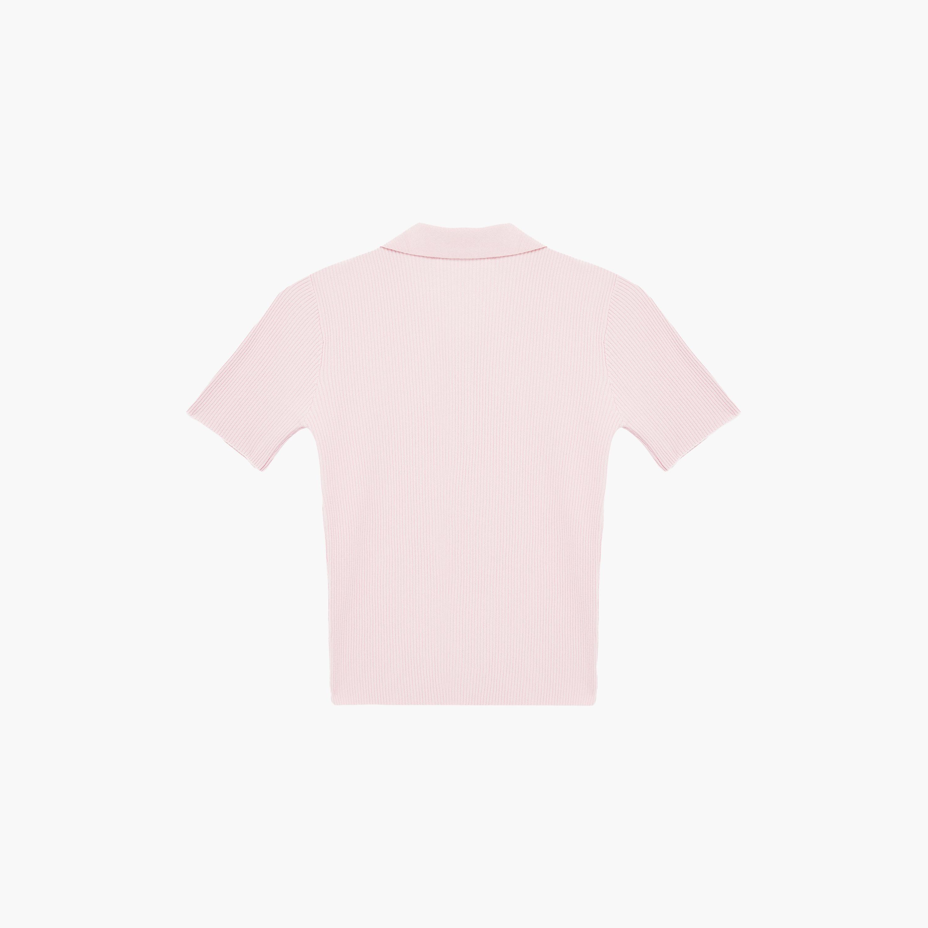 تيشيرت بولو محبوك وردي بياقة مضلعة للنساء من كوتون-women-clothing-tshirts-image-7