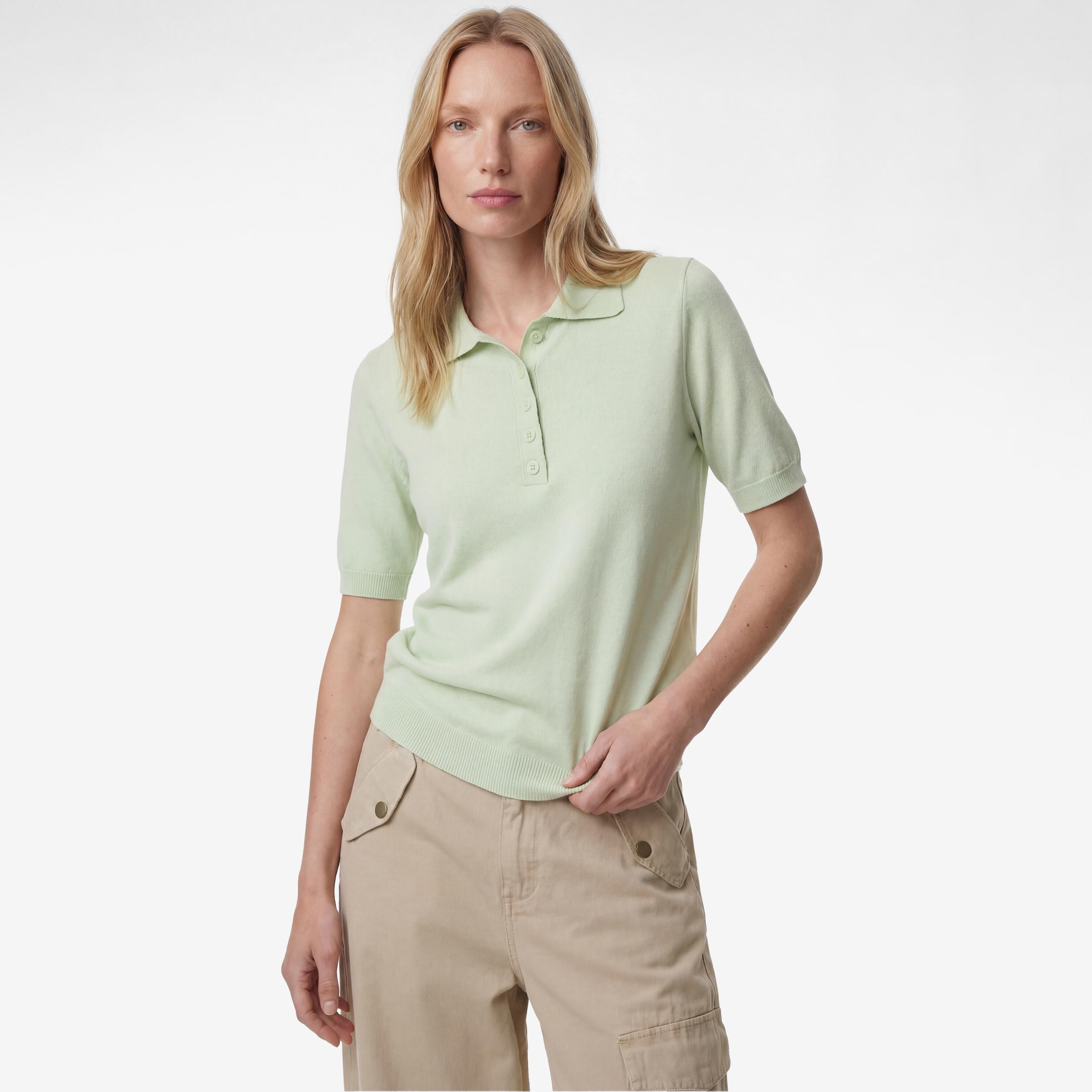 تيشيرت بولو محبوك بياقة للنساء من كوتون-women-clothing-tshirts-image-1