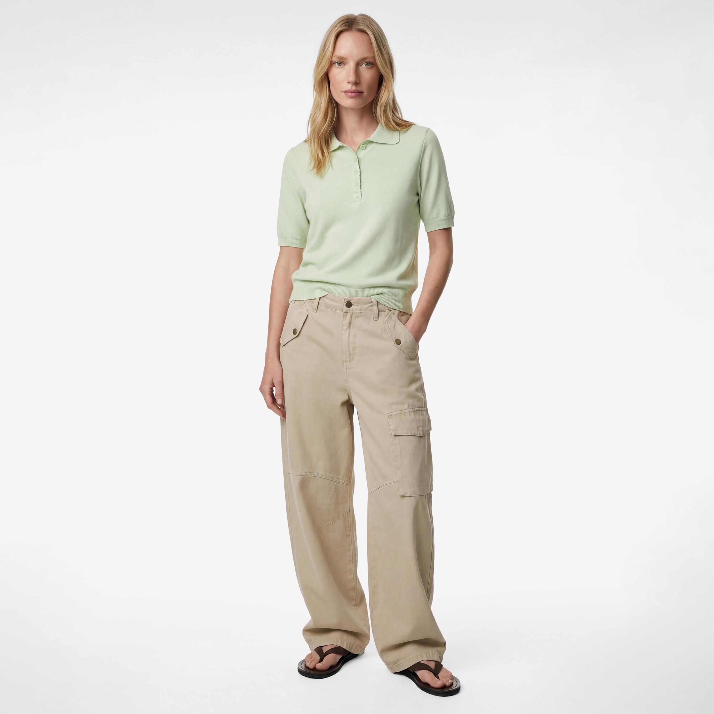 تيشيرت بولو محبوك بياقة للنساء من كوتون-women-clothing-tshirts-image-2
