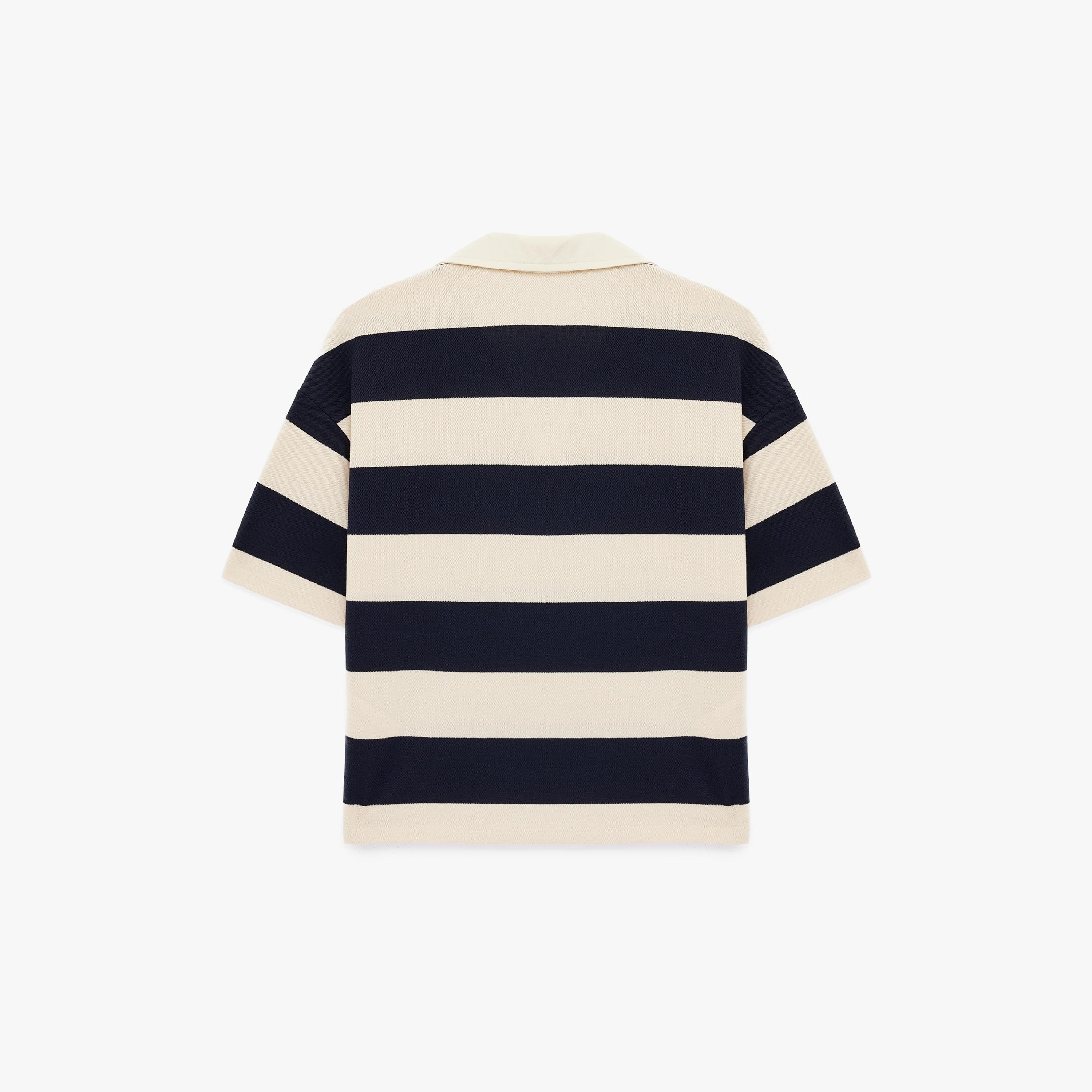 تيشيرت بولو مخطط بياقة "جوني كولار" بلون بيج من كوتون-women-clothing-tshirts-image-5