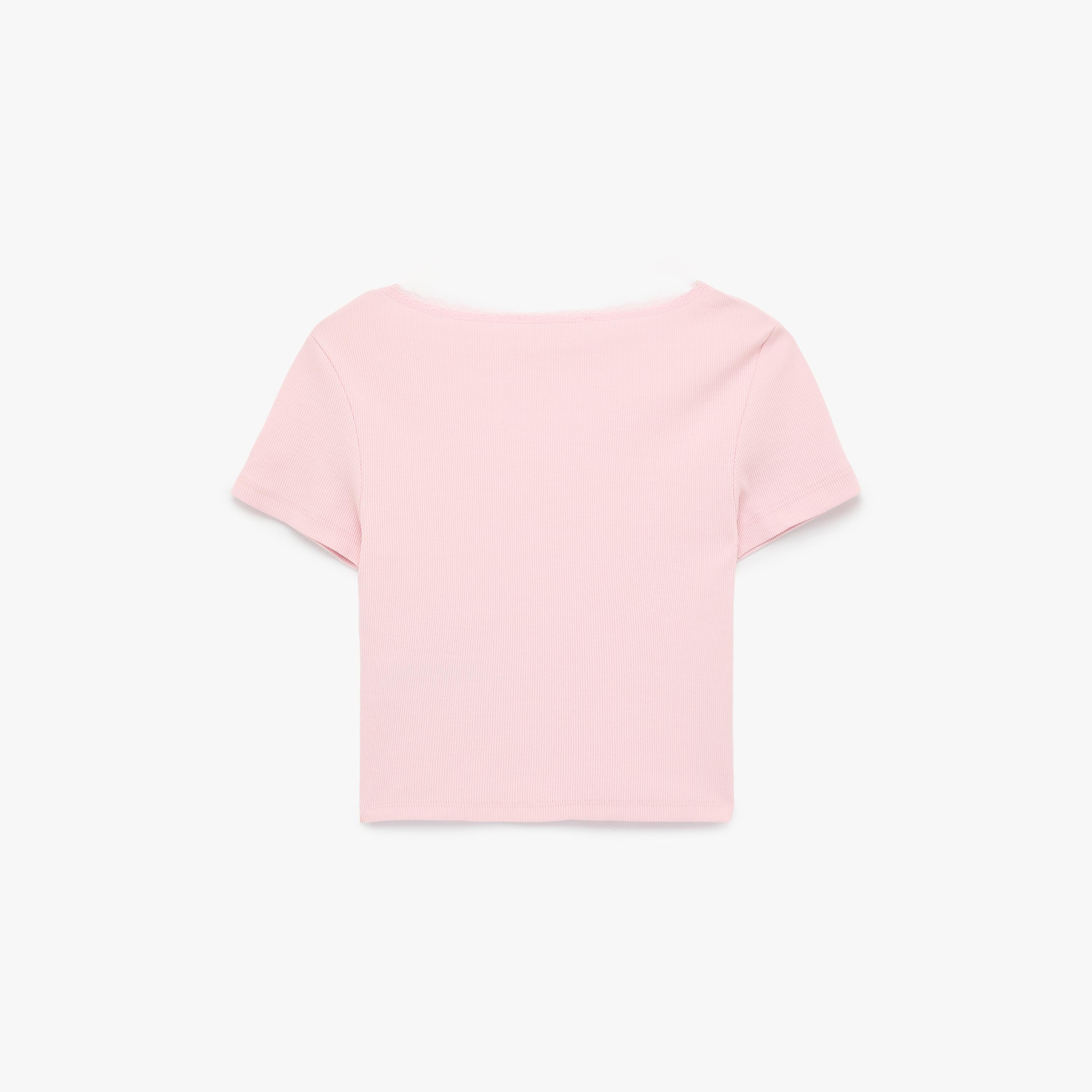 بلوزة نسائية بفتحة رقبة "سكوب" دائرية وتصميم "تيكستشرد" بارز بلون وردي من كوتون-women-clothing-shirtsandblouses-blouses-image-5