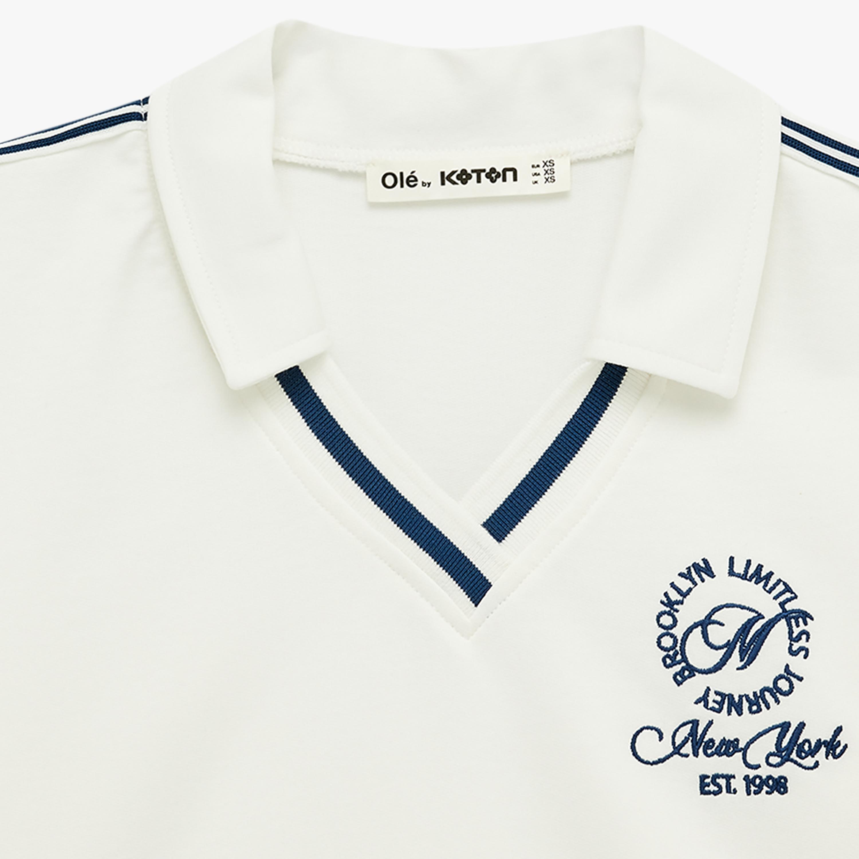 KOTON White Embroidered Collared Women's Polo T-Shirt-women-clothing-tshirts-image-5
