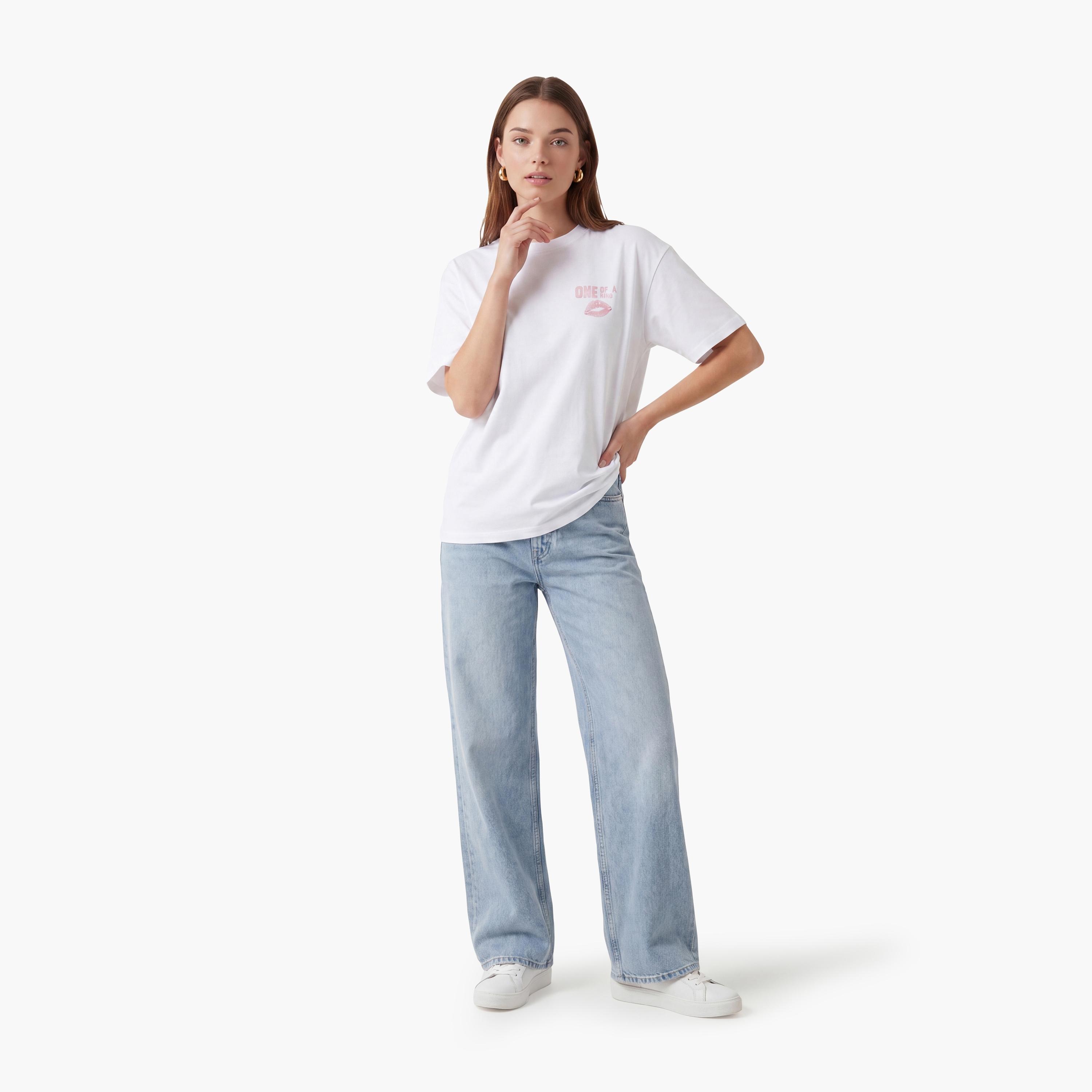 KOTON White Text-Print Cotton Women's T-Shirt-women-clothing-tshirts-image-2