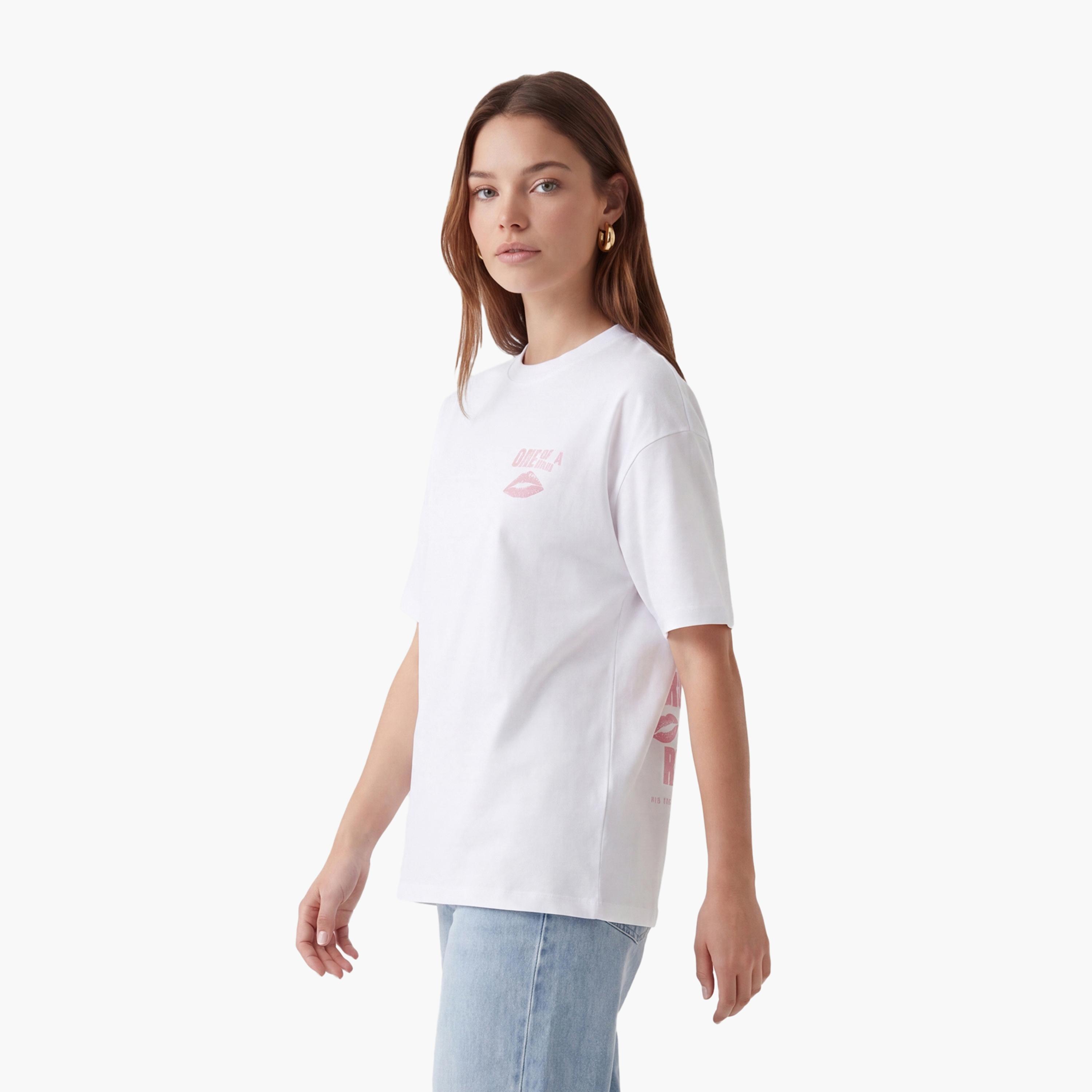 KOTON White Text-Print Cotton Women's T-Shirt-women-clothing-tshirts-image-3