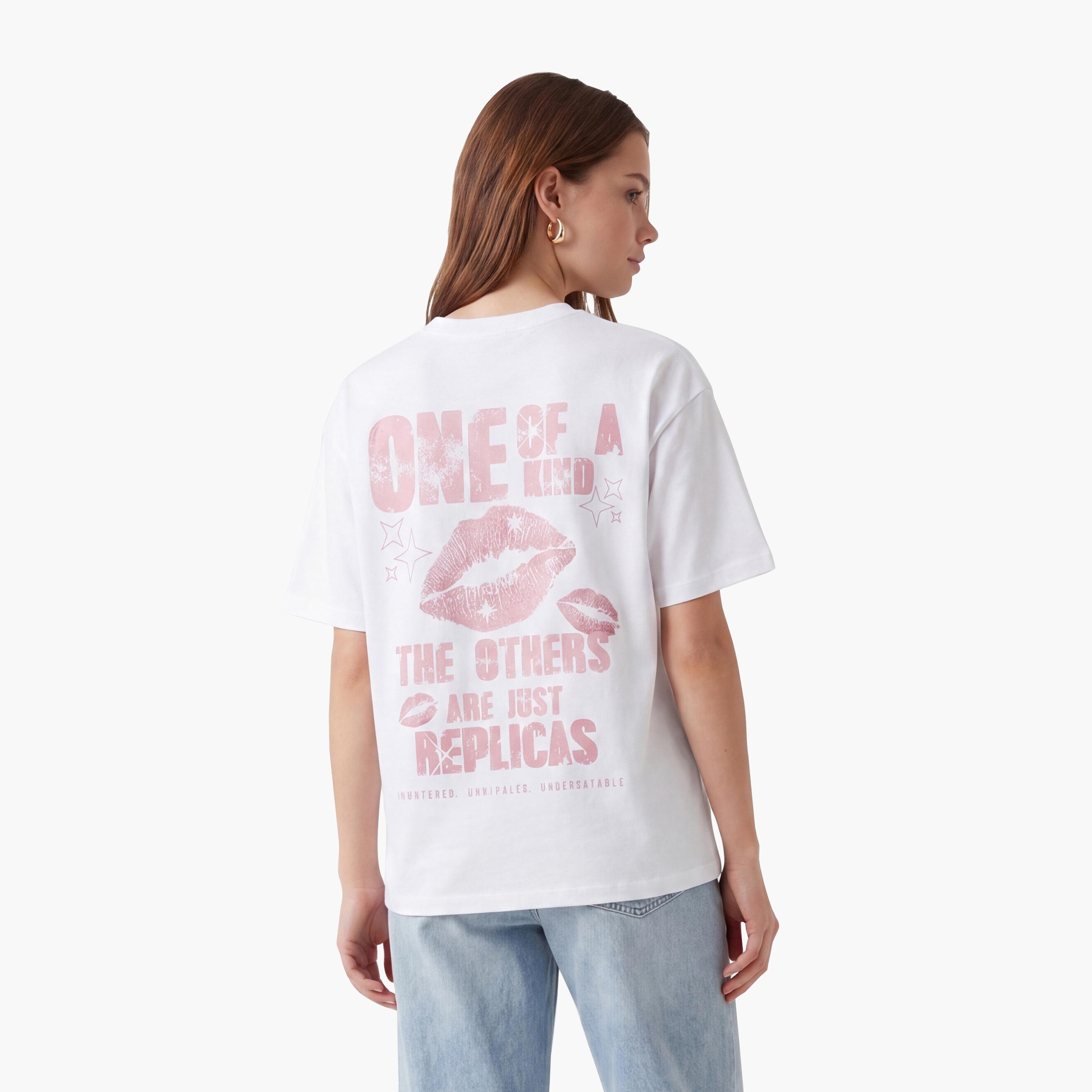KOTON White Text-Print Cotton Women's T-Shirt-women-clothing-tshirts-image-4