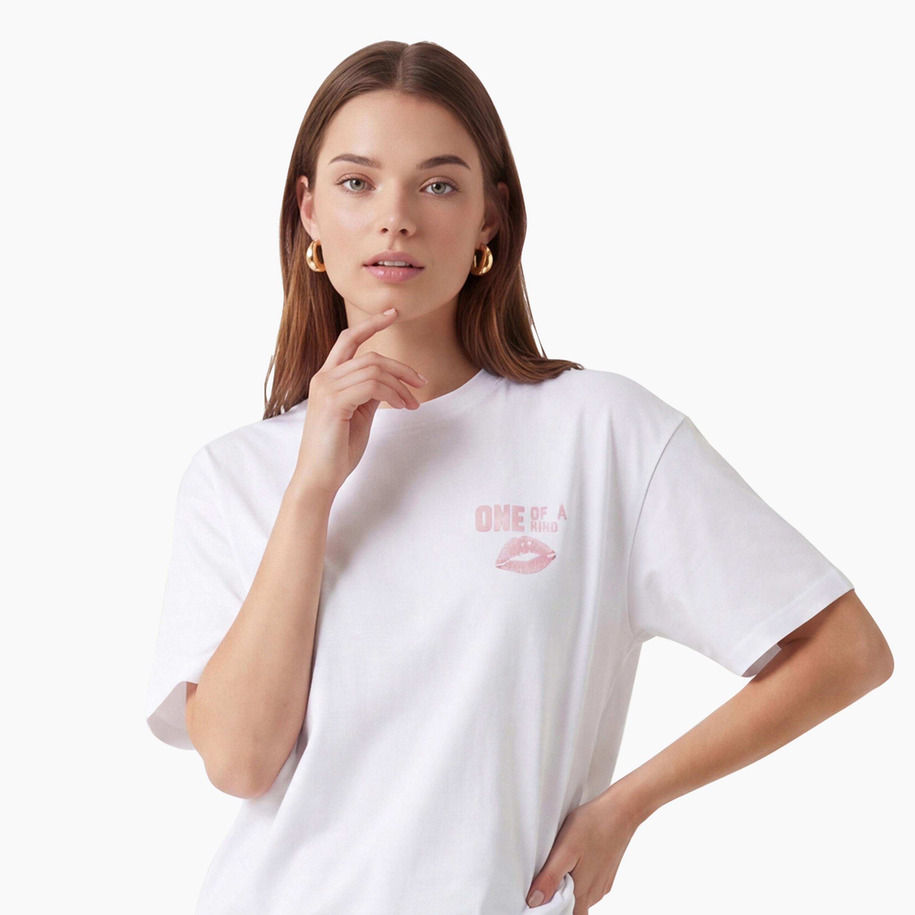 KOTON White Text-Print Cotton Women's T-Shirt-women-clothing-tshirts-image-5