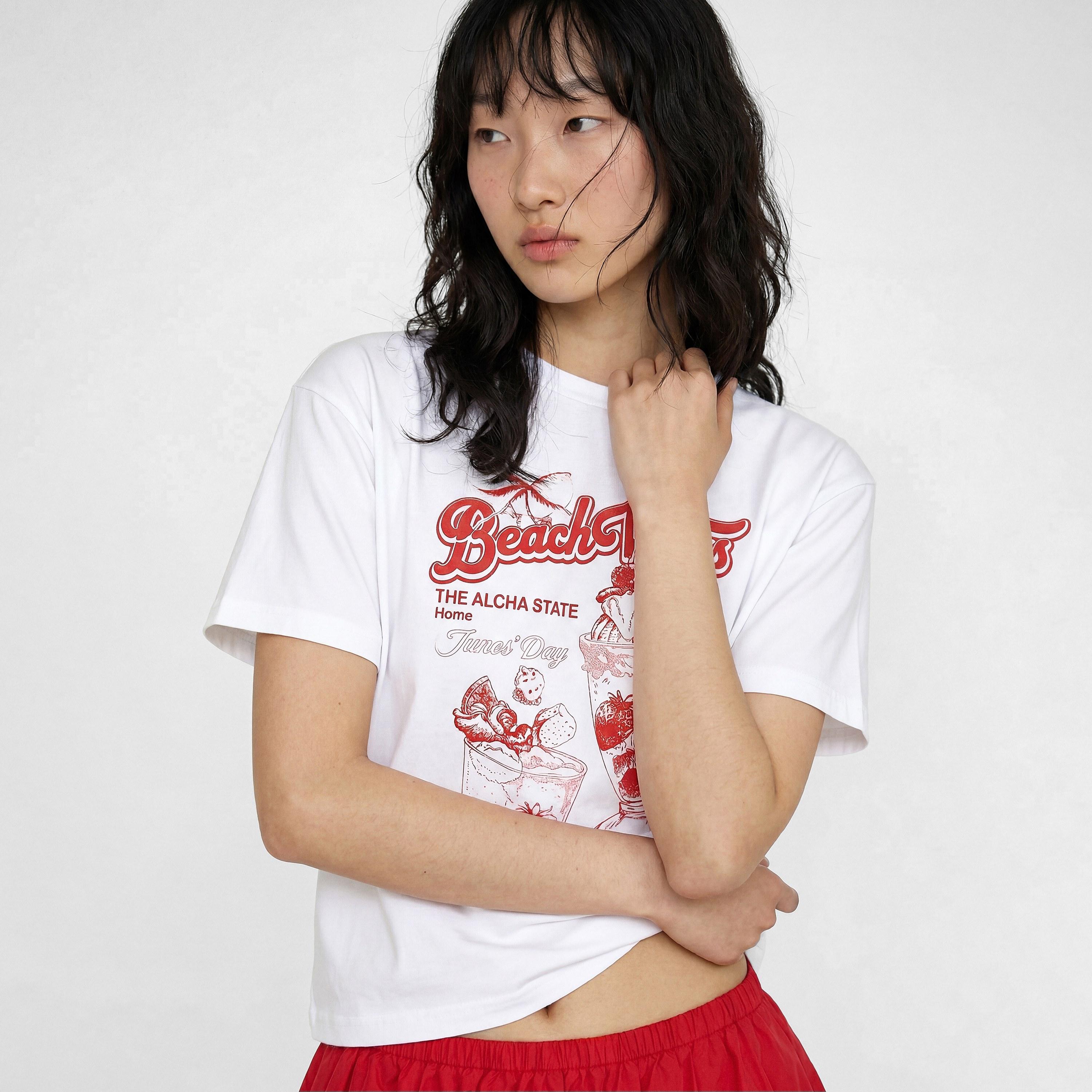 KOTON White Graphic Print Cotton Women's T-Shirt-women-clothing-tshirts-image-3