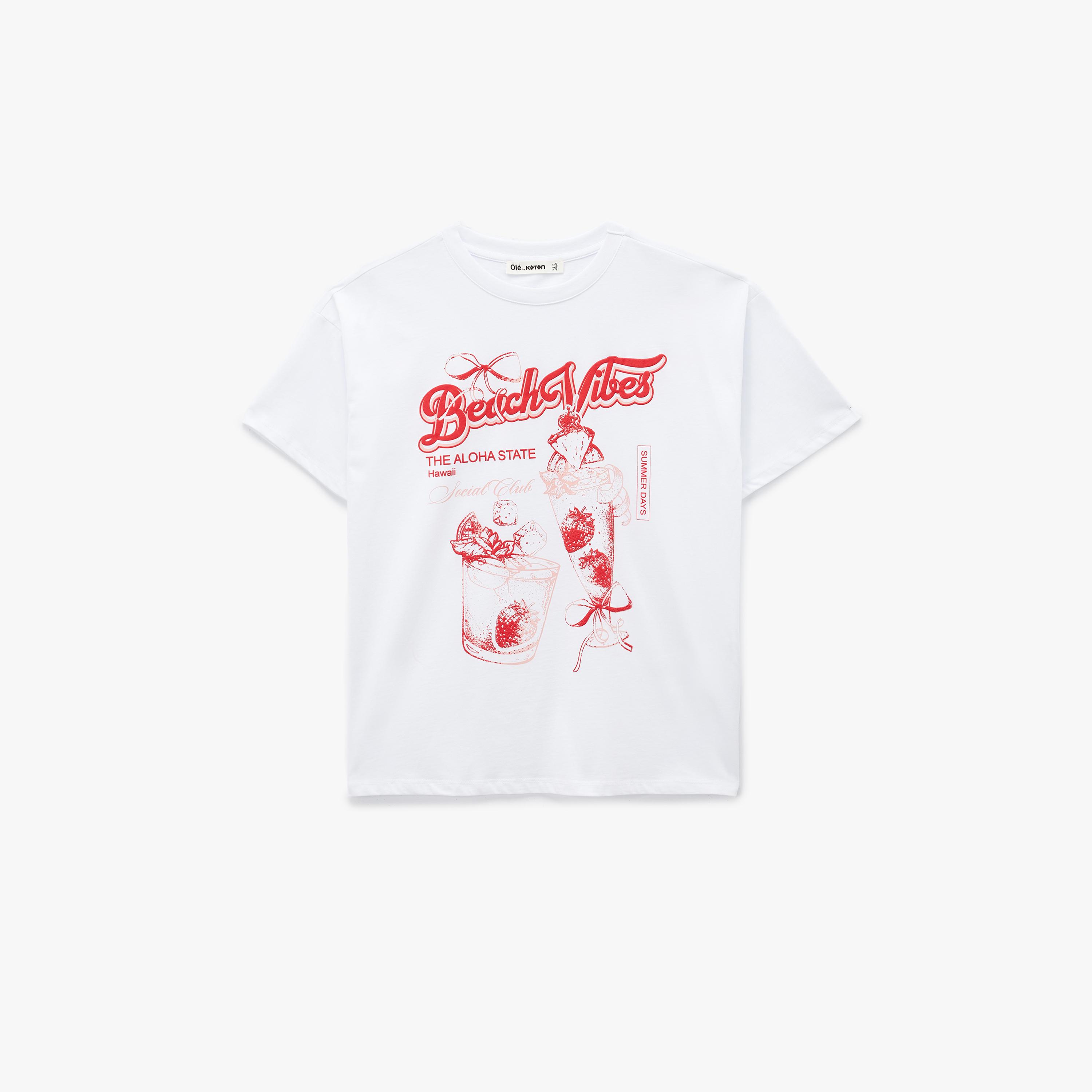 KOTON White Graphic Print Cotton Women's T-Shirt-women-clothing-tshirts-image-4