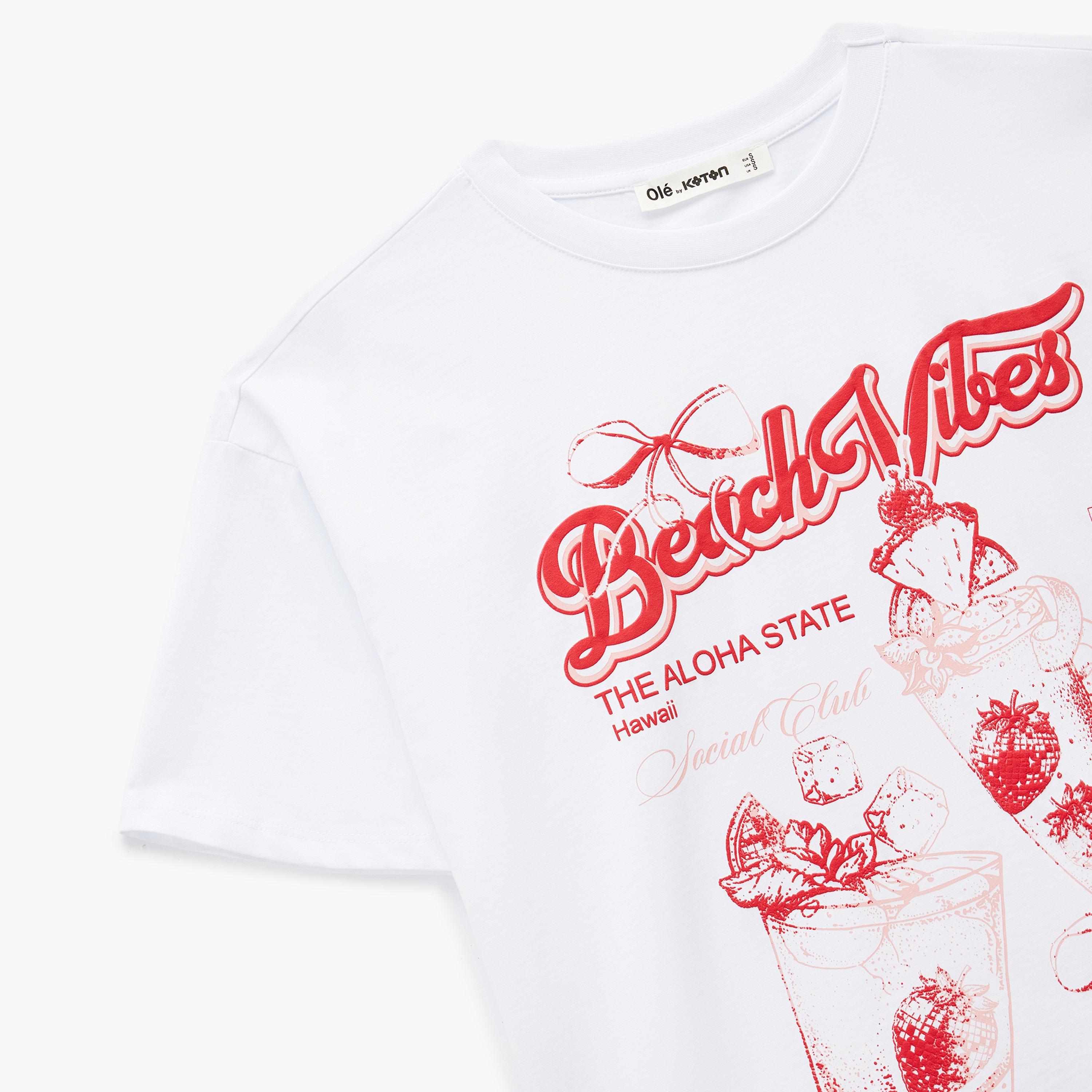 KOTON White Graphic Print Cotton Women's T-Shirt-women-clothing-tshirts-image-6