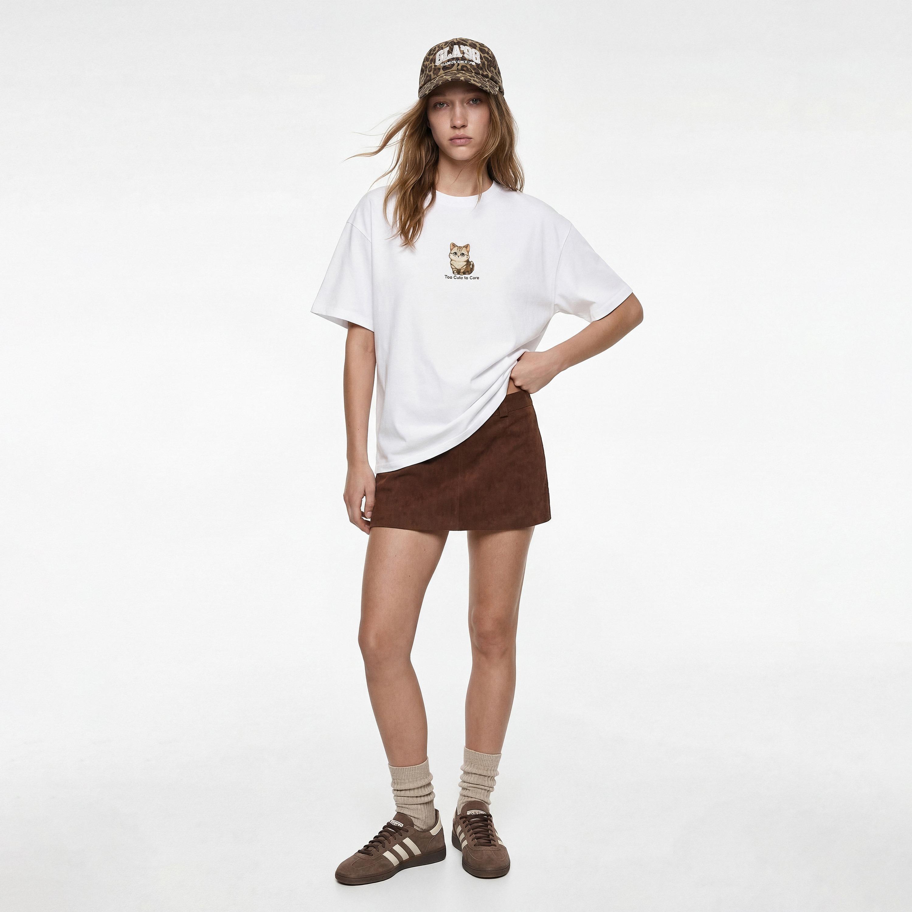 KOTON White Cat Embroidered Cotton Women's T-Shirt-women-clothing-tshirts-image-2