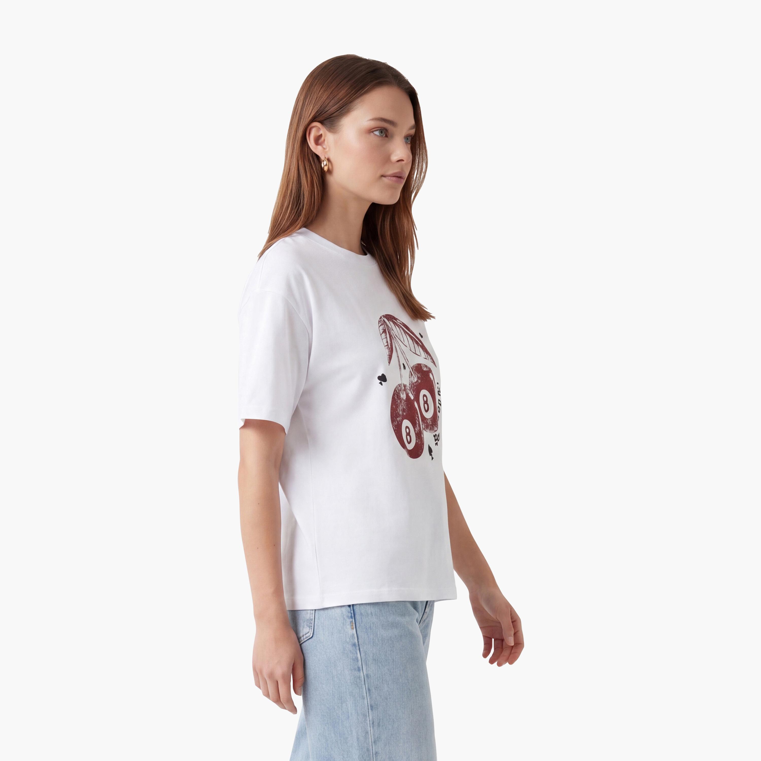 KOTON White Graphic Print Cotton Women's T-Shirt-women-clothing-tshirts-image-3