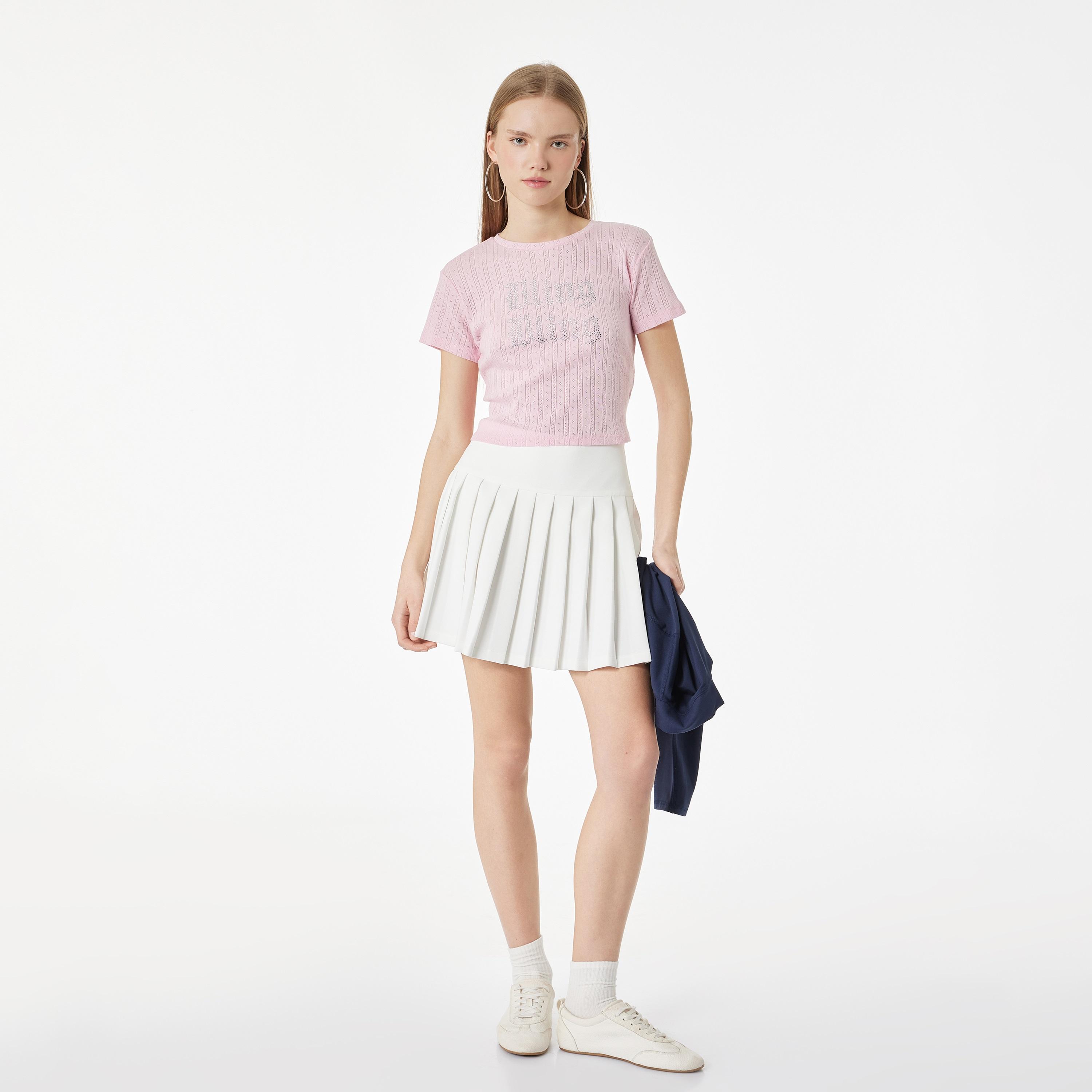KOTON Pink Hotfix Stone Patterned Cotton Women's Top-women-clothing-shirtsandblouses-blouses-image-2