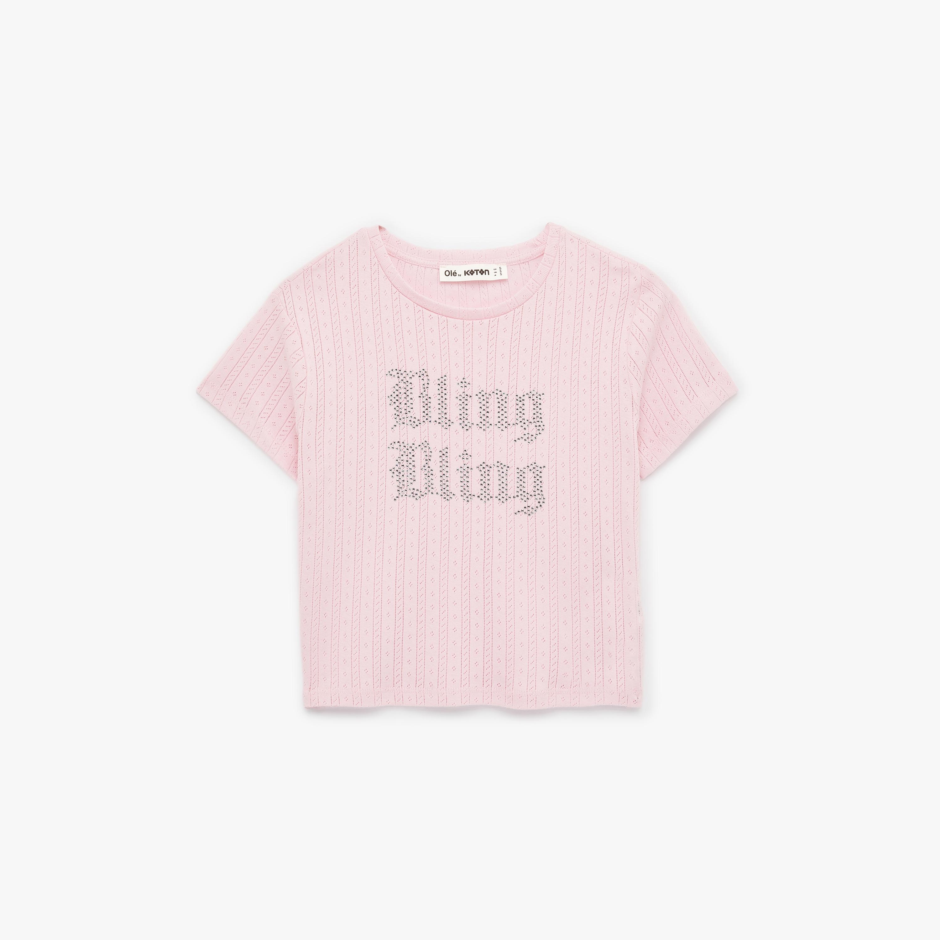 KOTON Pink Hotfix Stone Patterned Cotton Women's Top-women-clothing-shirtsandblouses-blouses-image-4