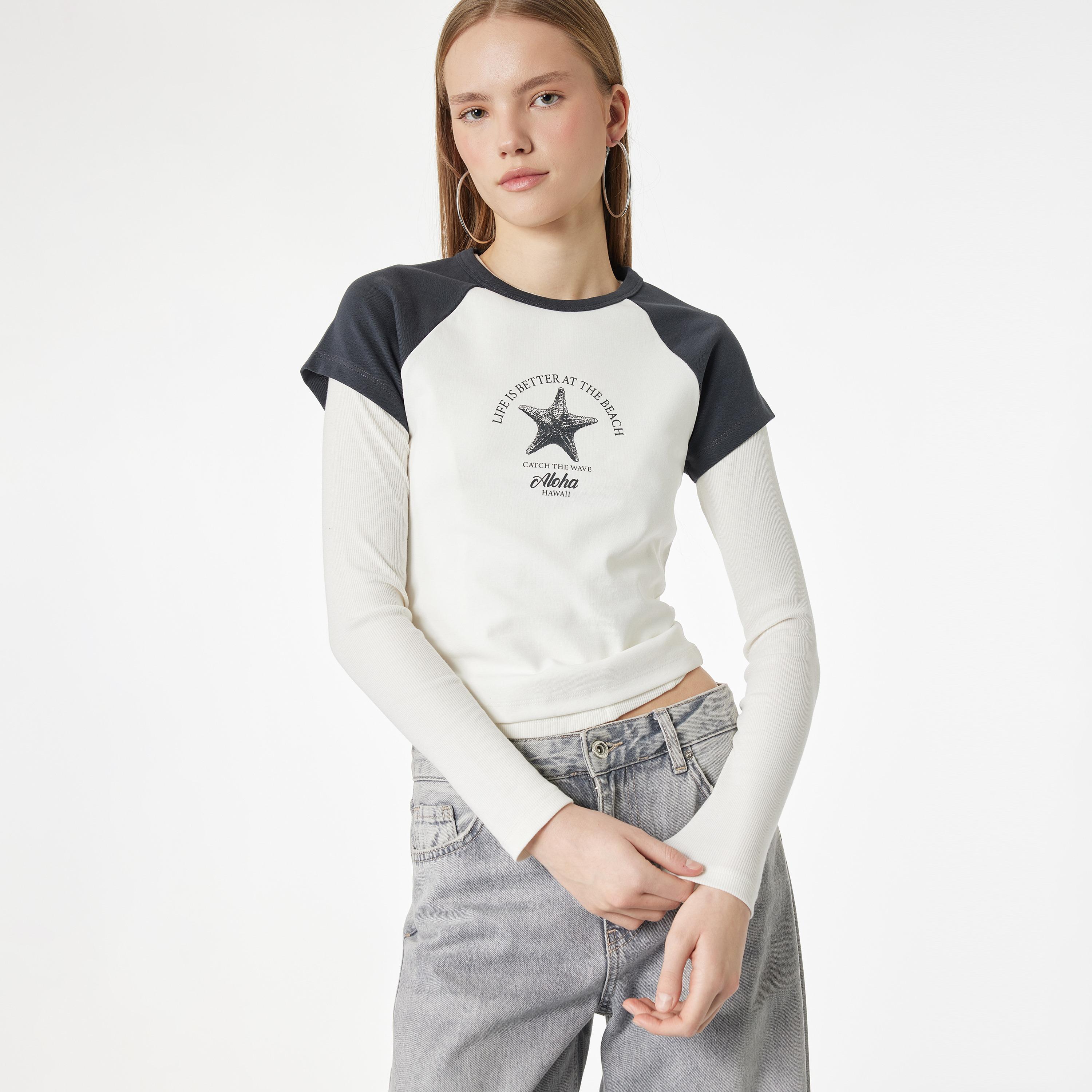 تيشيرت نسائي بأكمام "كاب" وتصميم "كولور بلوك" بلون أبيض من كوتون-women-clothing-tshirts-image-3