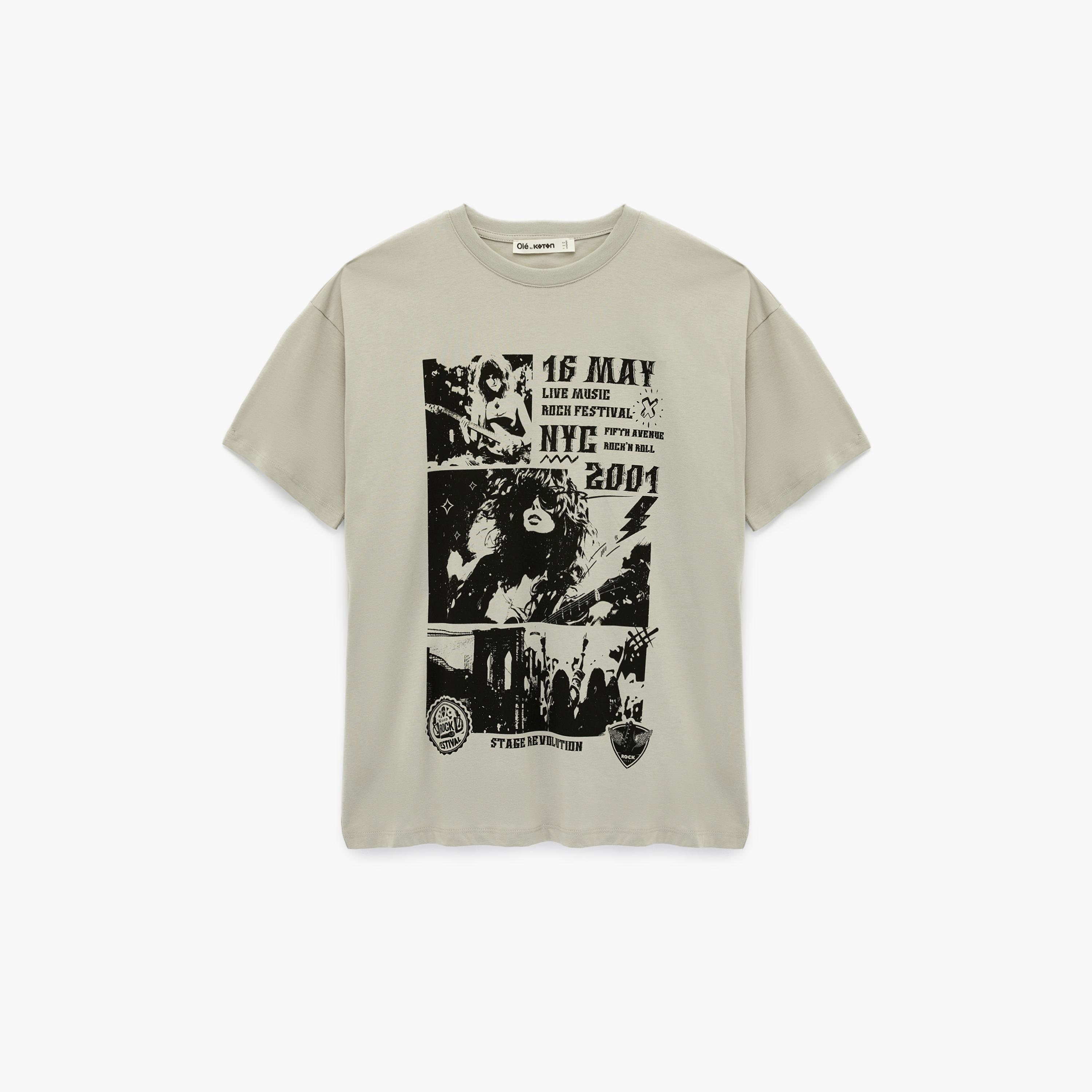 تيشيرت قطني بأكمام "دروب شولدر" وطبعة "غرافيك بوستر" بلون رمادي من كوتون-women-clothing-tshirts-image-3