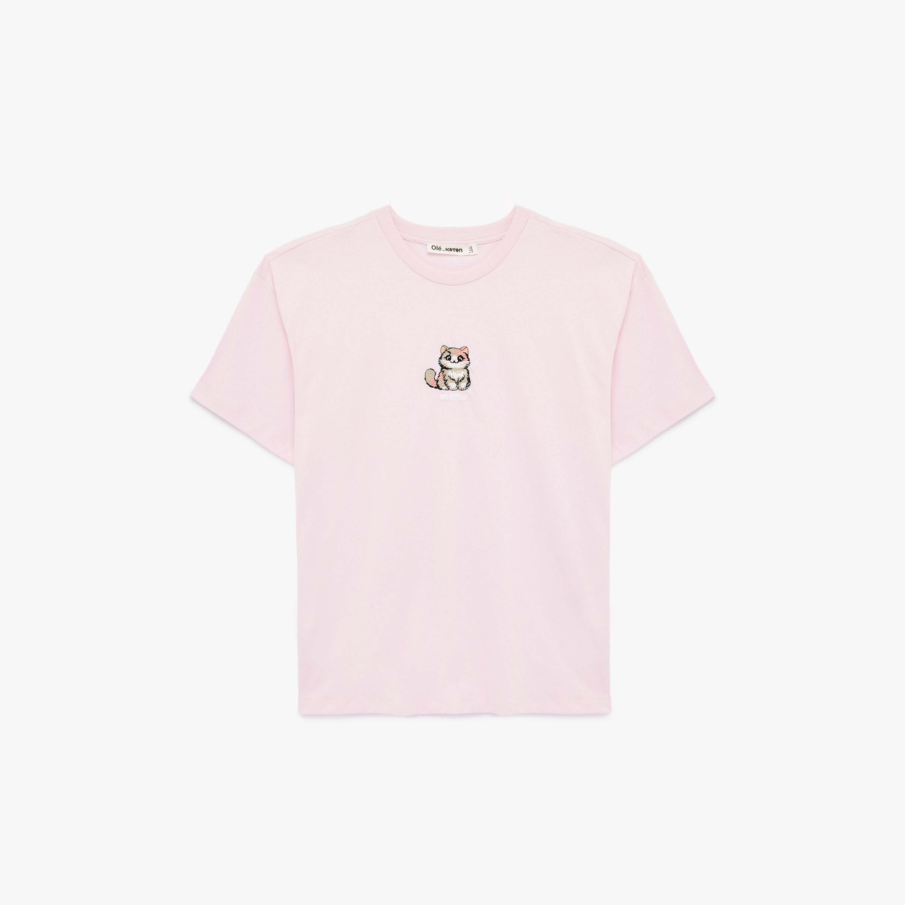 تيشيرت قطني نسائي بطبعة "غرافيك" لقطة بلون وردي من كوتون-women-clothing-tshirts-image-4