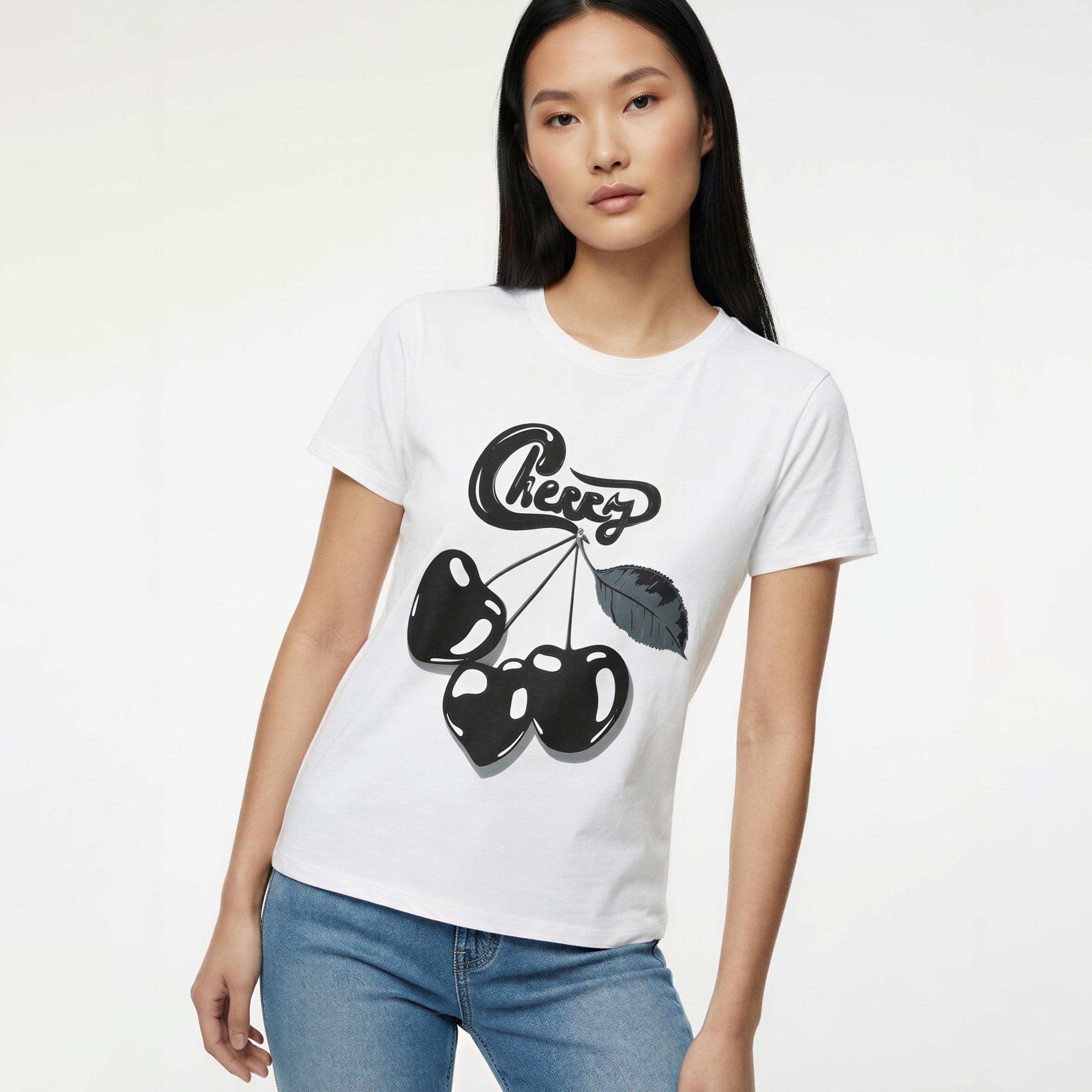 تيشيرت قطني نسائي بطبعة "غرافيك" الكرز بلون أبيض من كوتون-women-clothing-tshirts-image-2