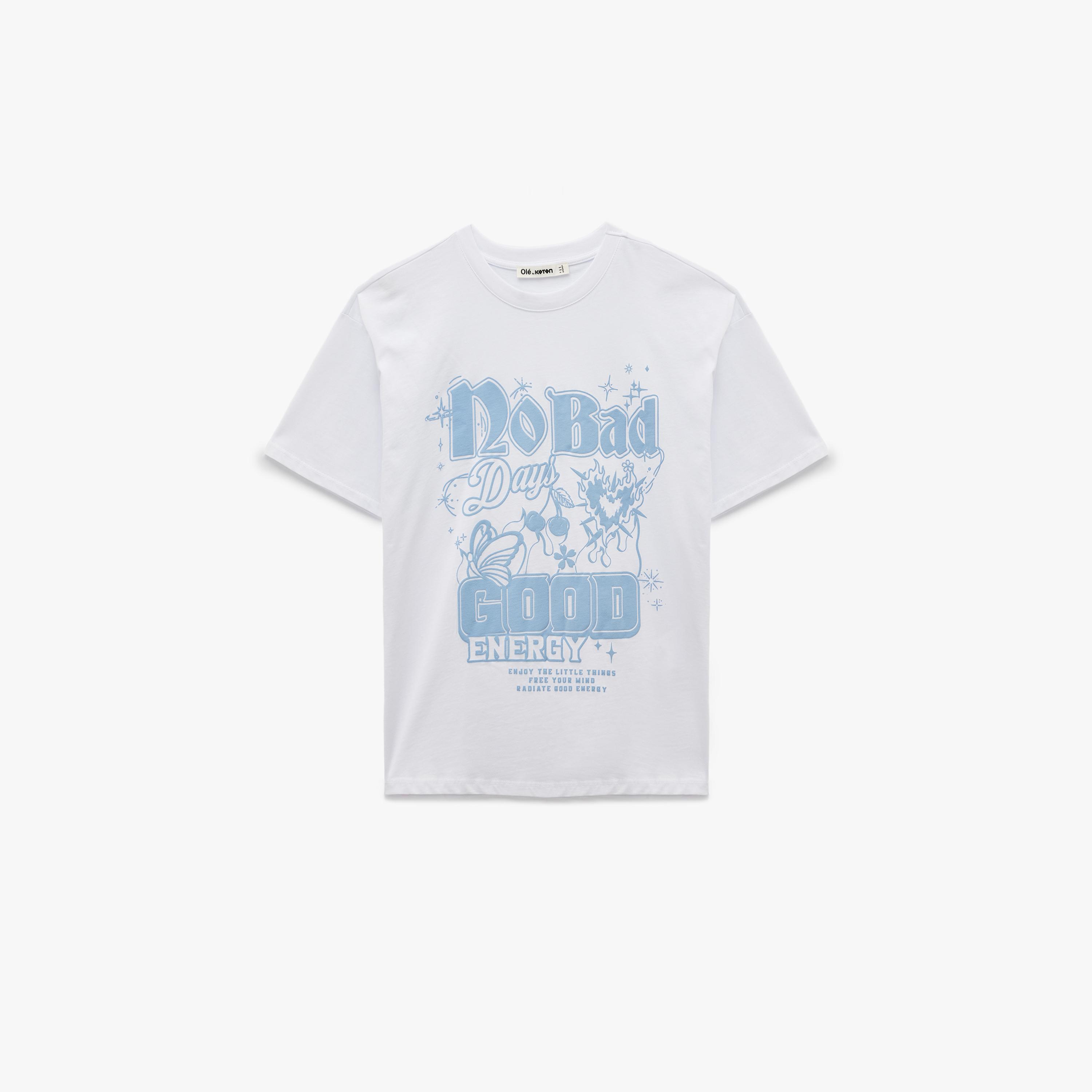 KOTON White Graphic Print Cotton Women's T-Shirt-women-clothing-tshirts-image-3