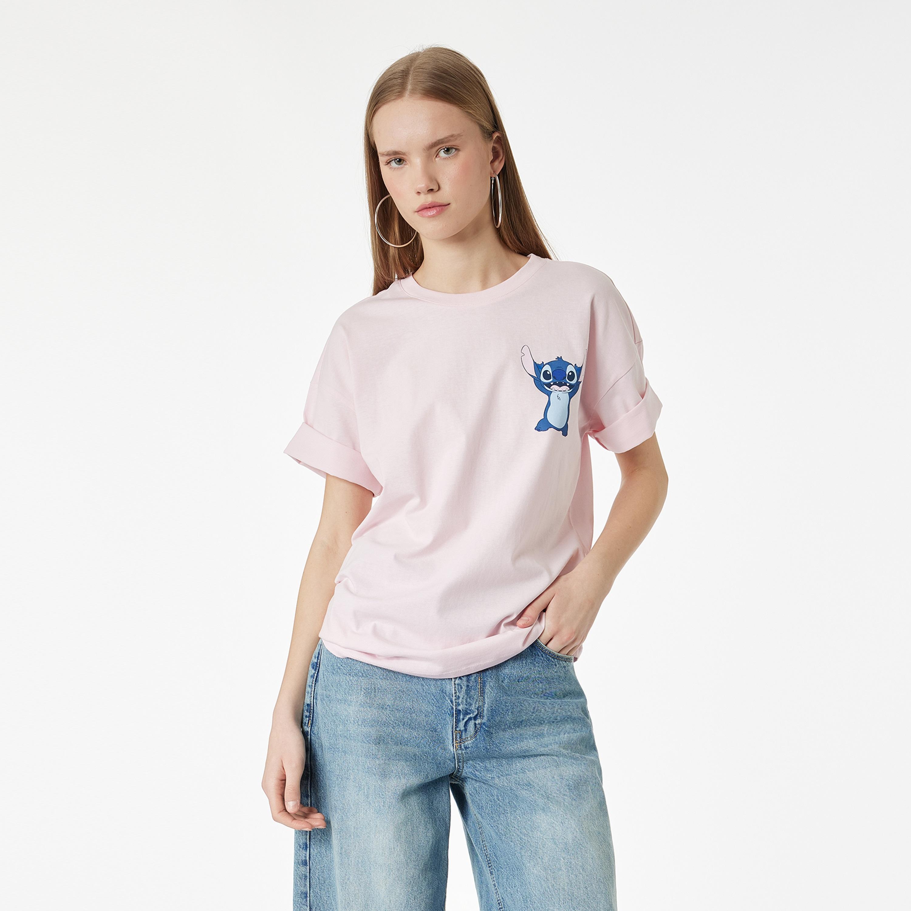 تيشيرت قطني نسائي بطبعة "غرافيك ستيتش" بلون وردي من كوتون-women-clothing-tshirts-image-1