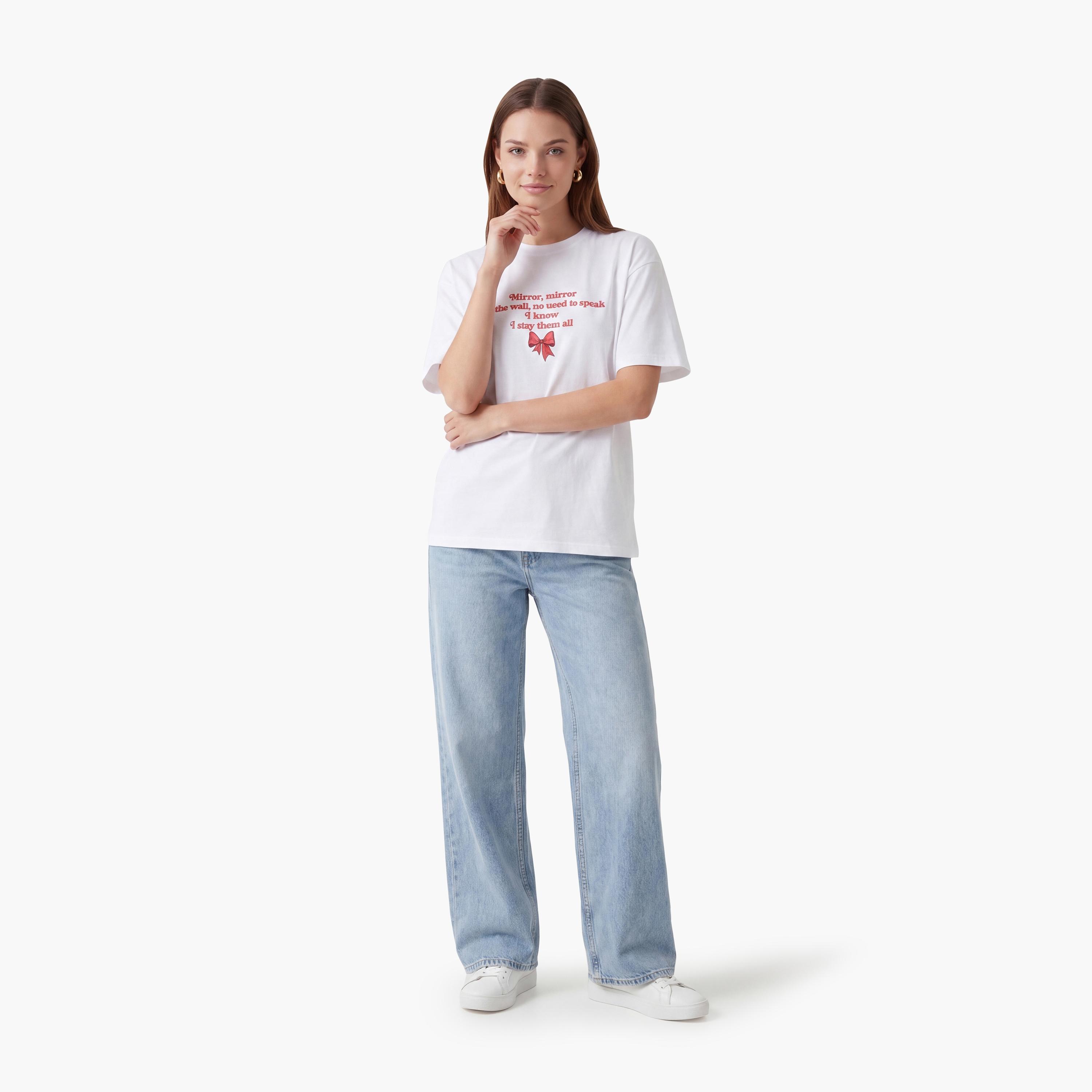 KOTON White Typographic Text Cotton Women's T-Shirt-women-clothing-tshirts-image-2