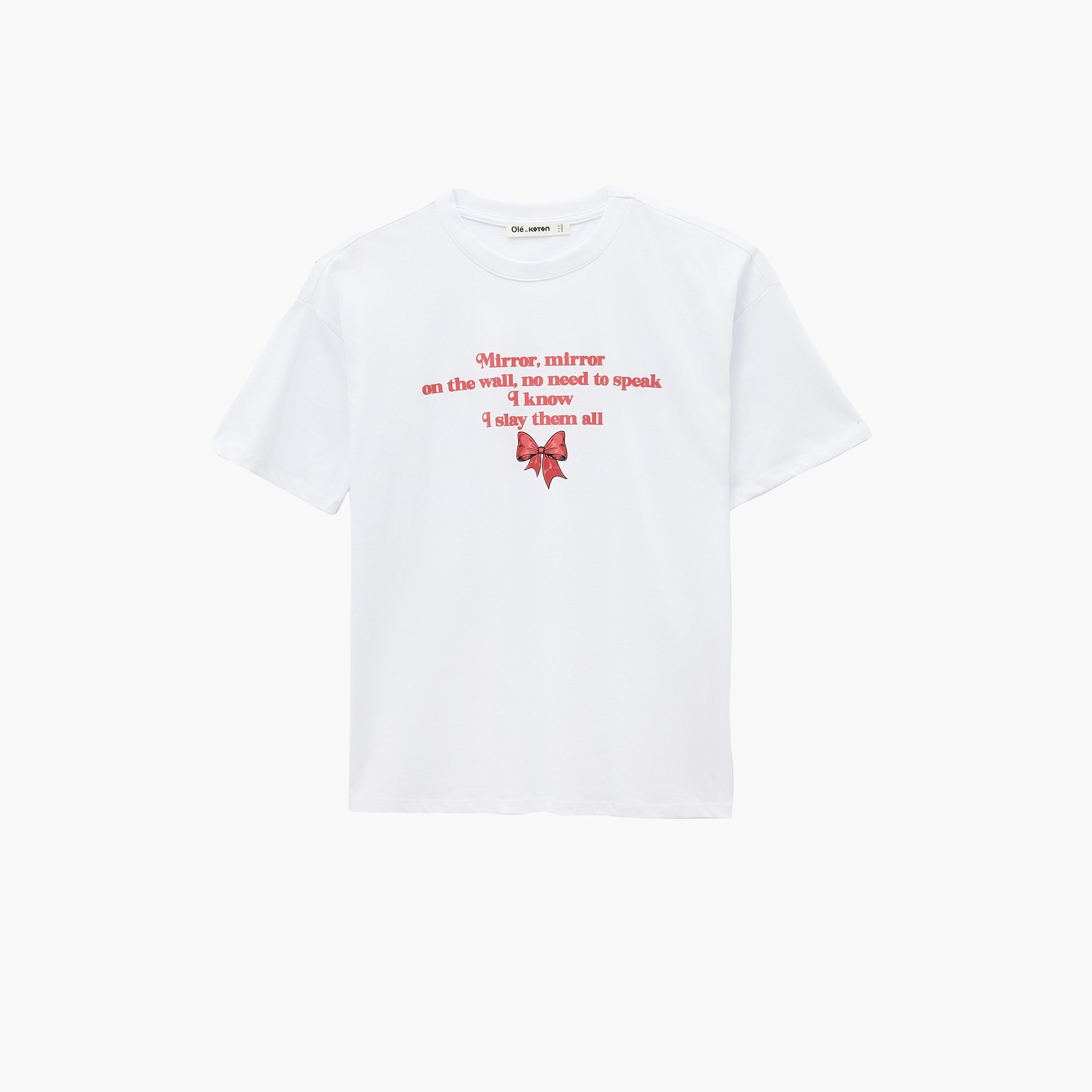 KOTON White Typographic Text Cotton Women's T-Shirt-women-clothing-tshirts-image-6