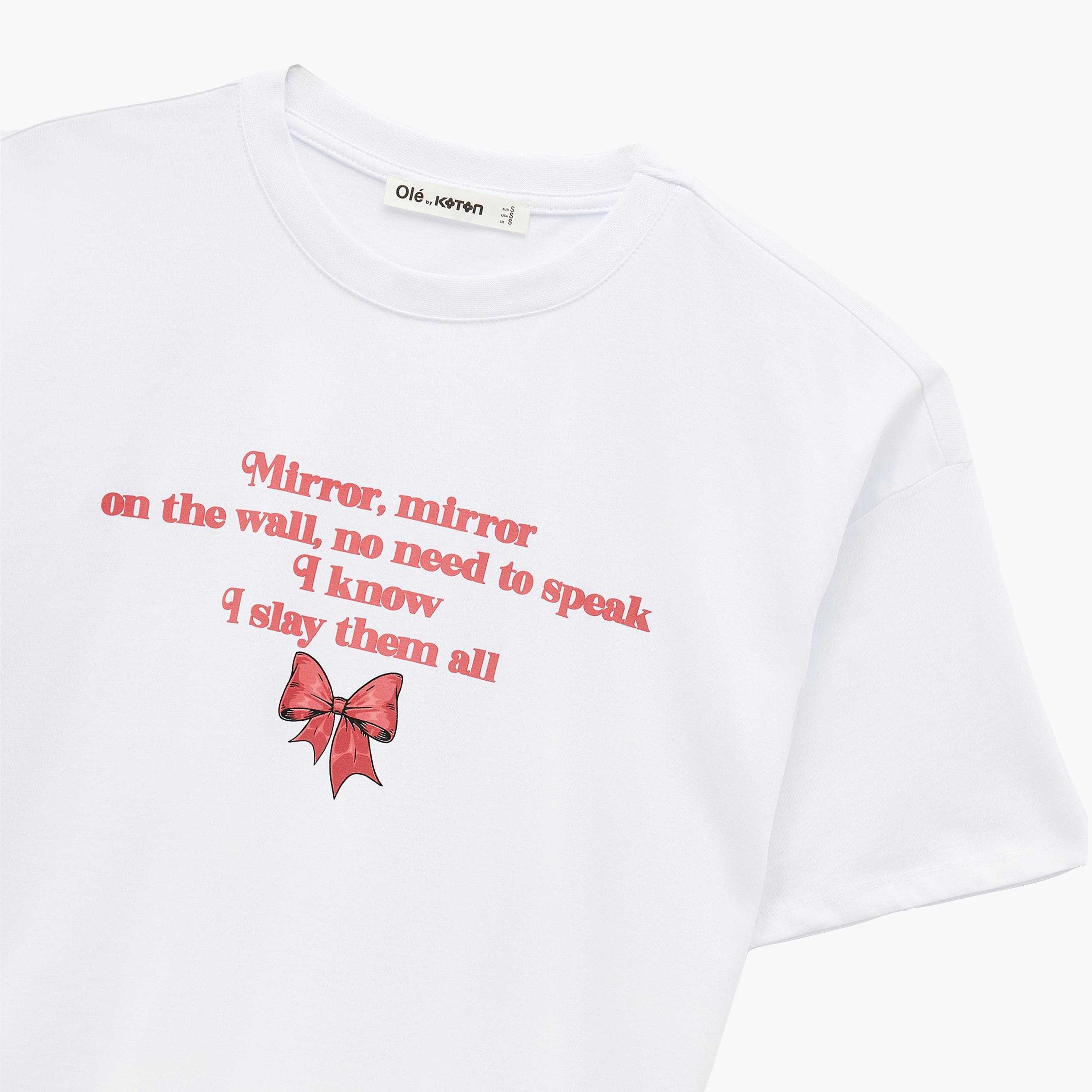 KOTON White Typographic Text Cotton Women's T-Shirt-women-clothing-tshirts-image-8