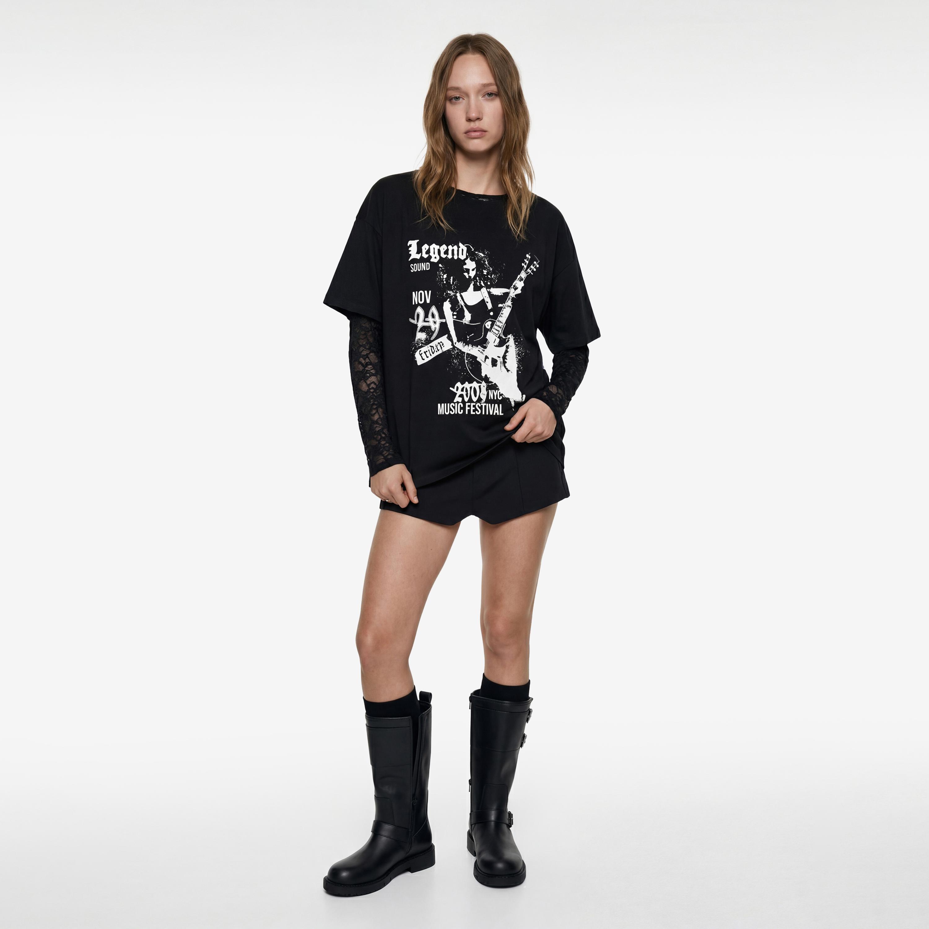 تيشيرت قطني نسائي بطبعة "غرافيك" لعازف جيتار بلون أسود من كوتون-women-clothing-tshirts-image-2