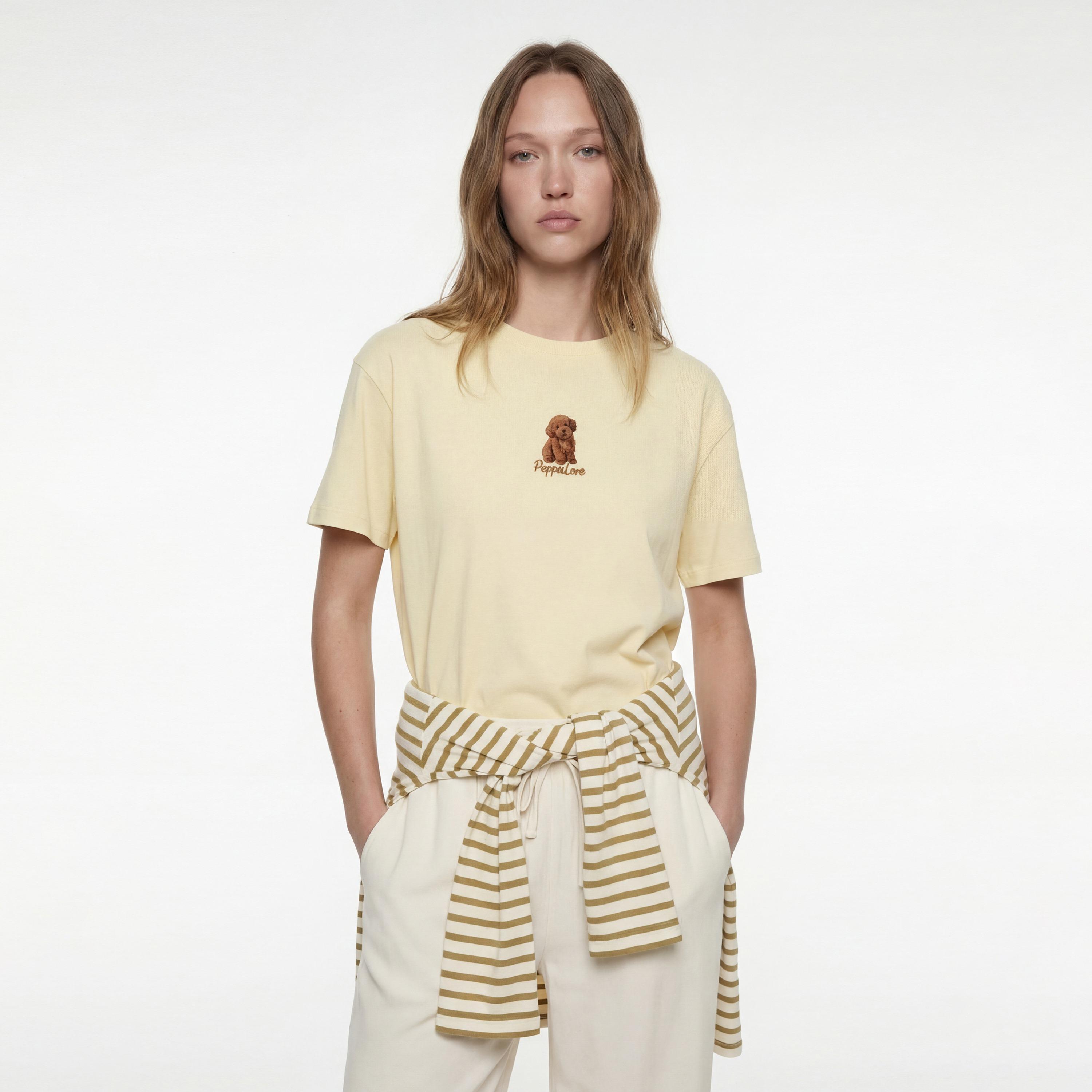 تيشيرت قطني نسائي بتطريز جرو بلون أصفر من كوتون-women-clothing-tshirts-image-1
